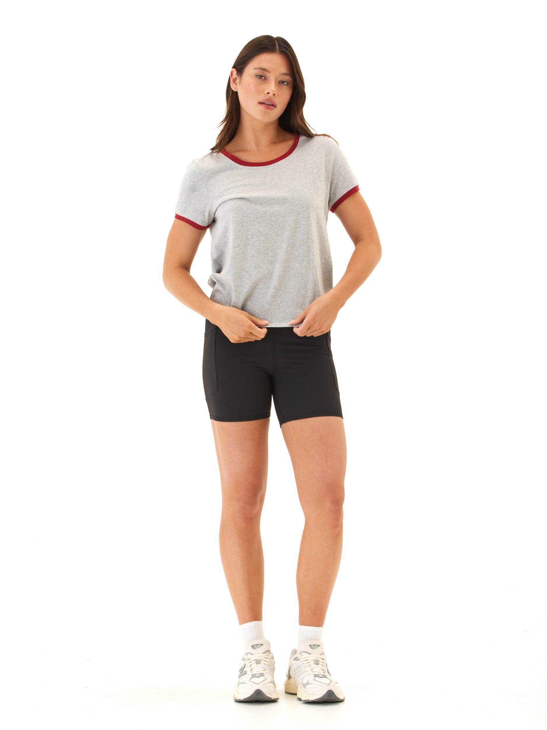 Women’s Comfort Jersey Ringer Tee in Grey and Maroon