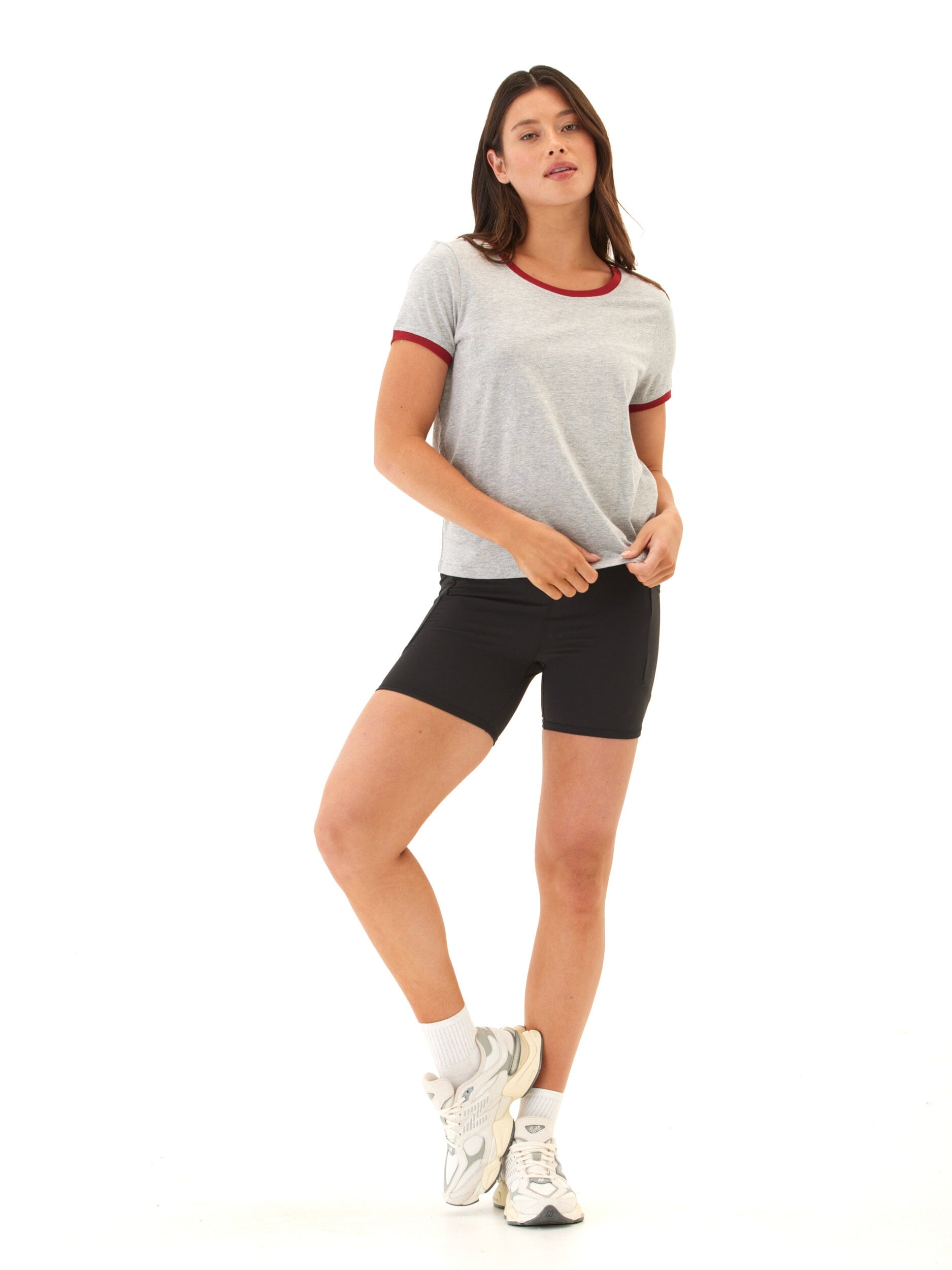 Women’s Comfort Jersey Ringer Tee in Grey and Maroon