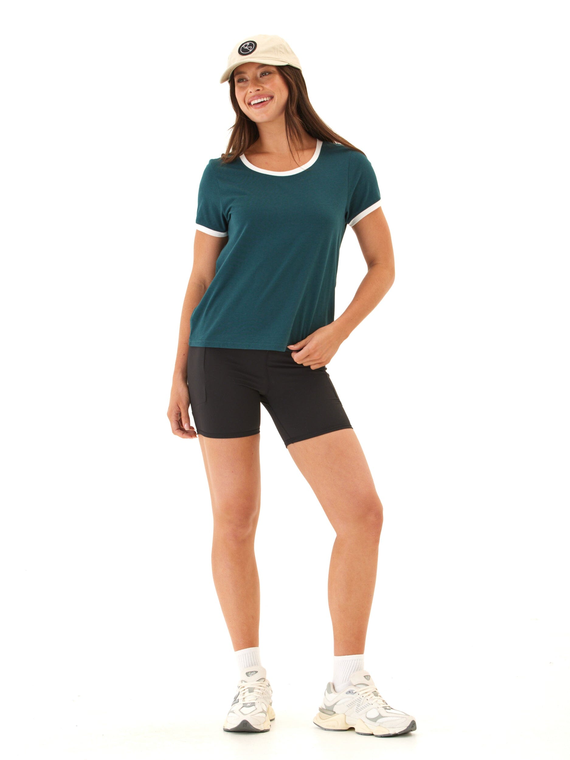 Kylah Comfort Jersey Ringer Tee in Dark-Green and White