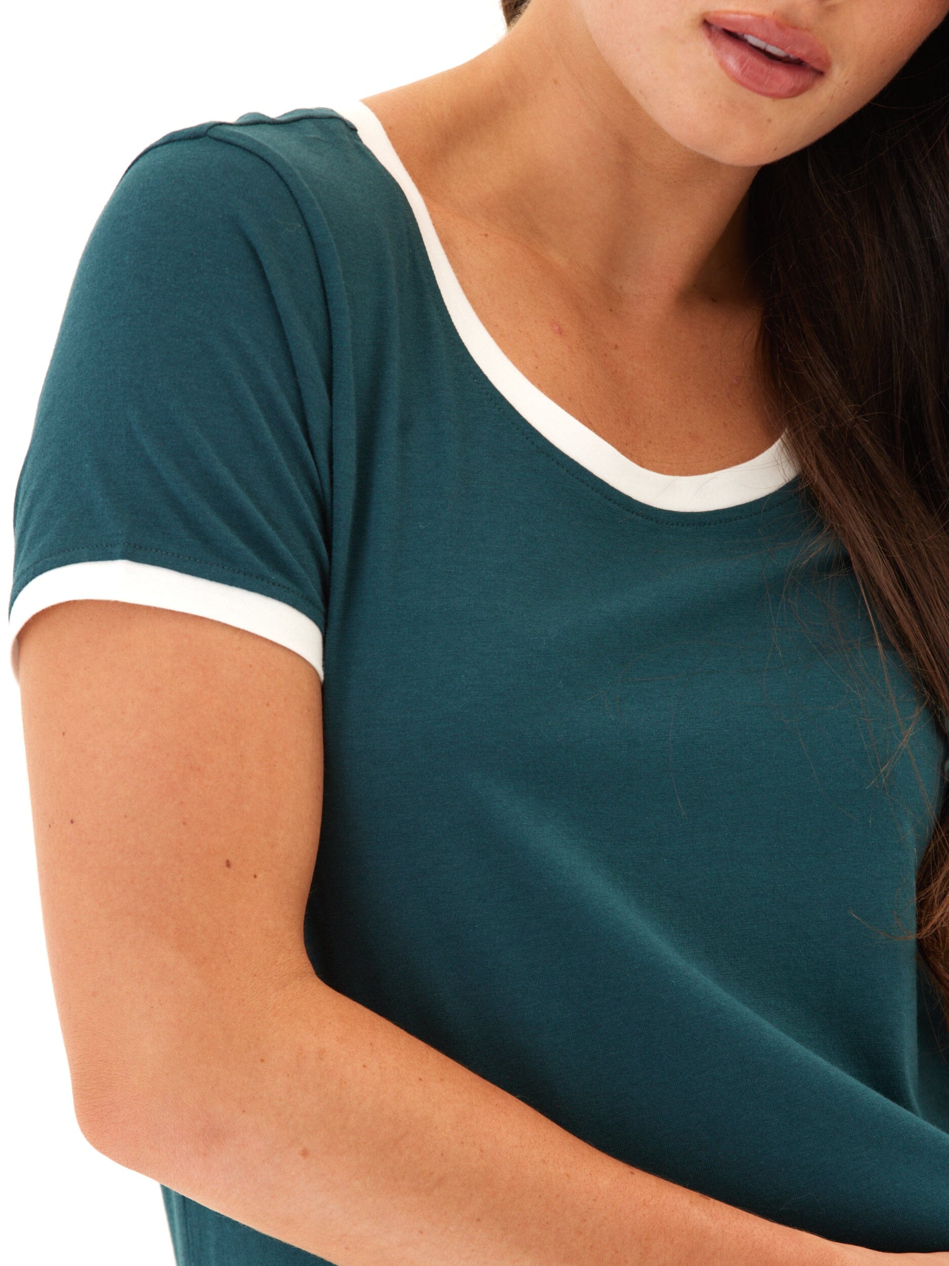 Kylah Comfort Jersey Ringer Tee in Dark-Green and White