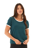 Kylah ringer tee in dark-green and white with contrast rib trim