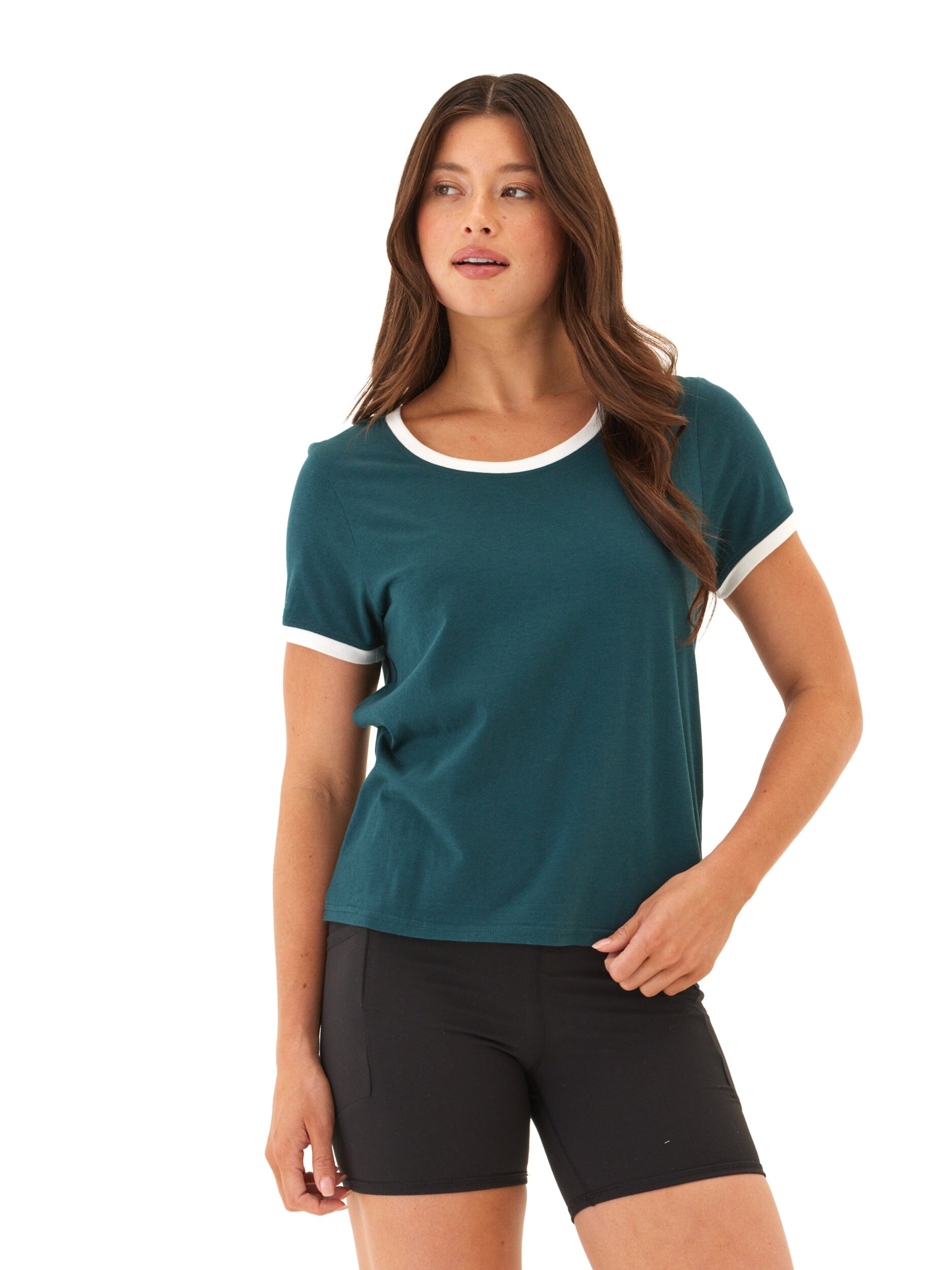 Kylah Comfort Jersey Ringer Tee in Dark-Green and White