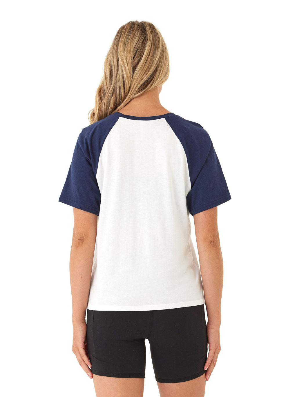 Amanda Comfort Jersey Raglan Tee in White and Navy-Blue