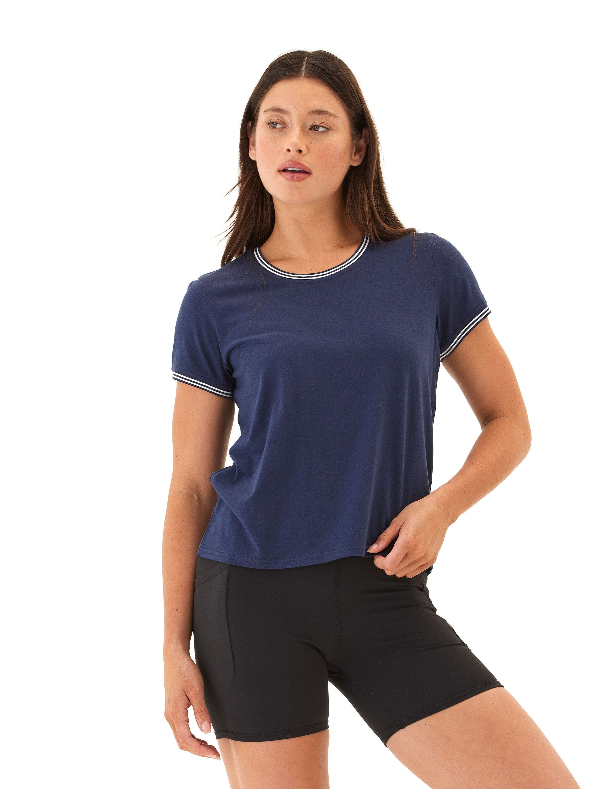 Jordana Comfort Jersey Contrast Trim V-Neck Tee