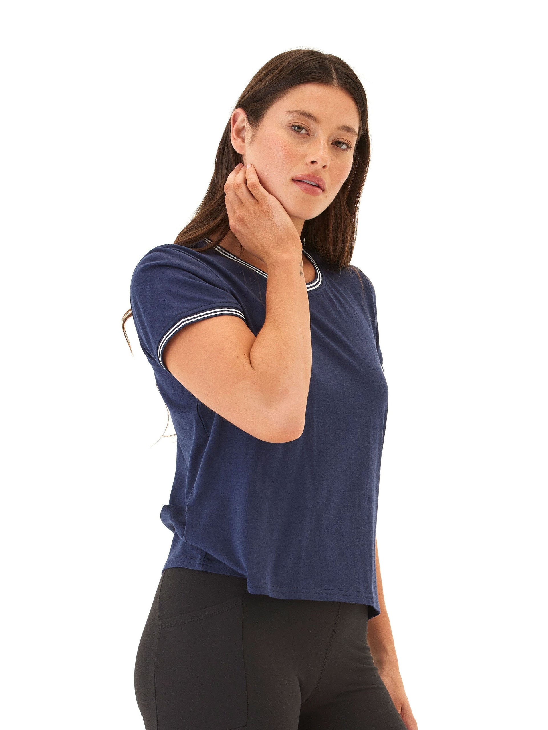 Jordana Comfort Jersey Contrast Trim V-Neck Tee