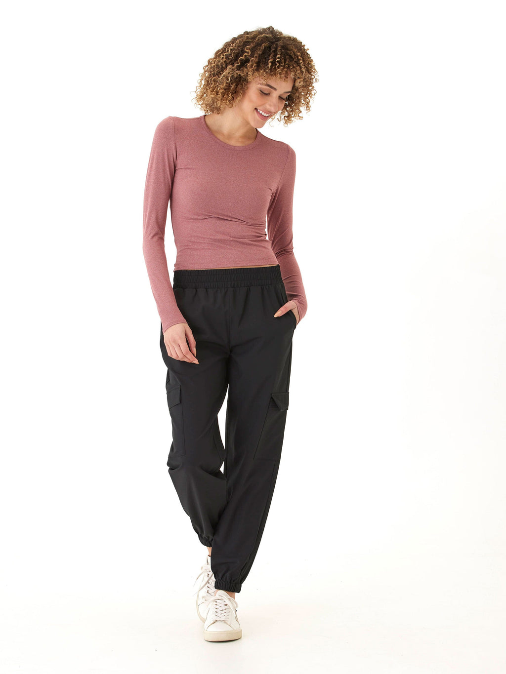Alice Luxe Jersey Long Sleeve Top in Dusty Rose & Heathered Mauve