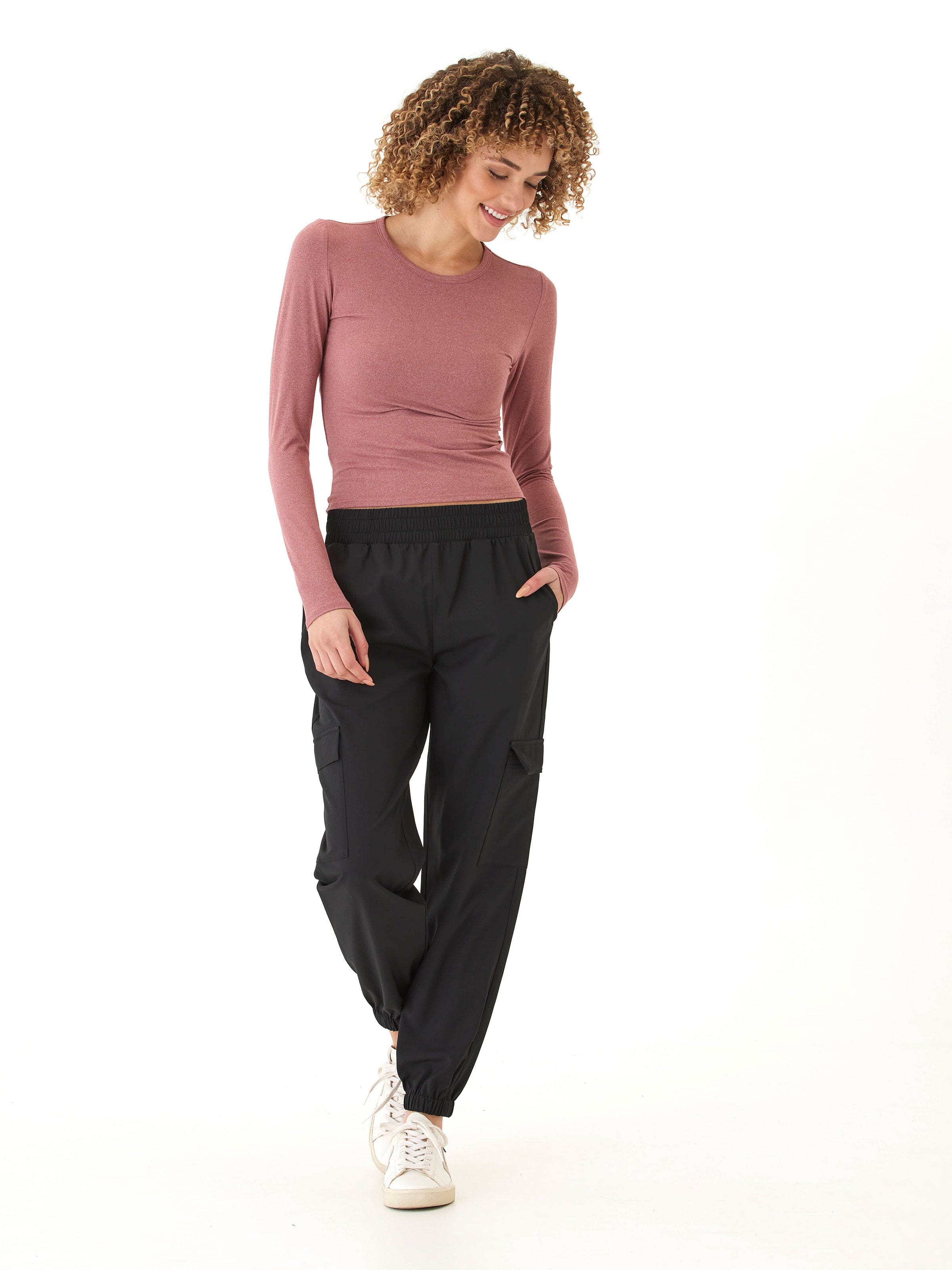 Alice Luxe Jersey Long Sleeve Top in Dusty Rose & Heathered Mauve