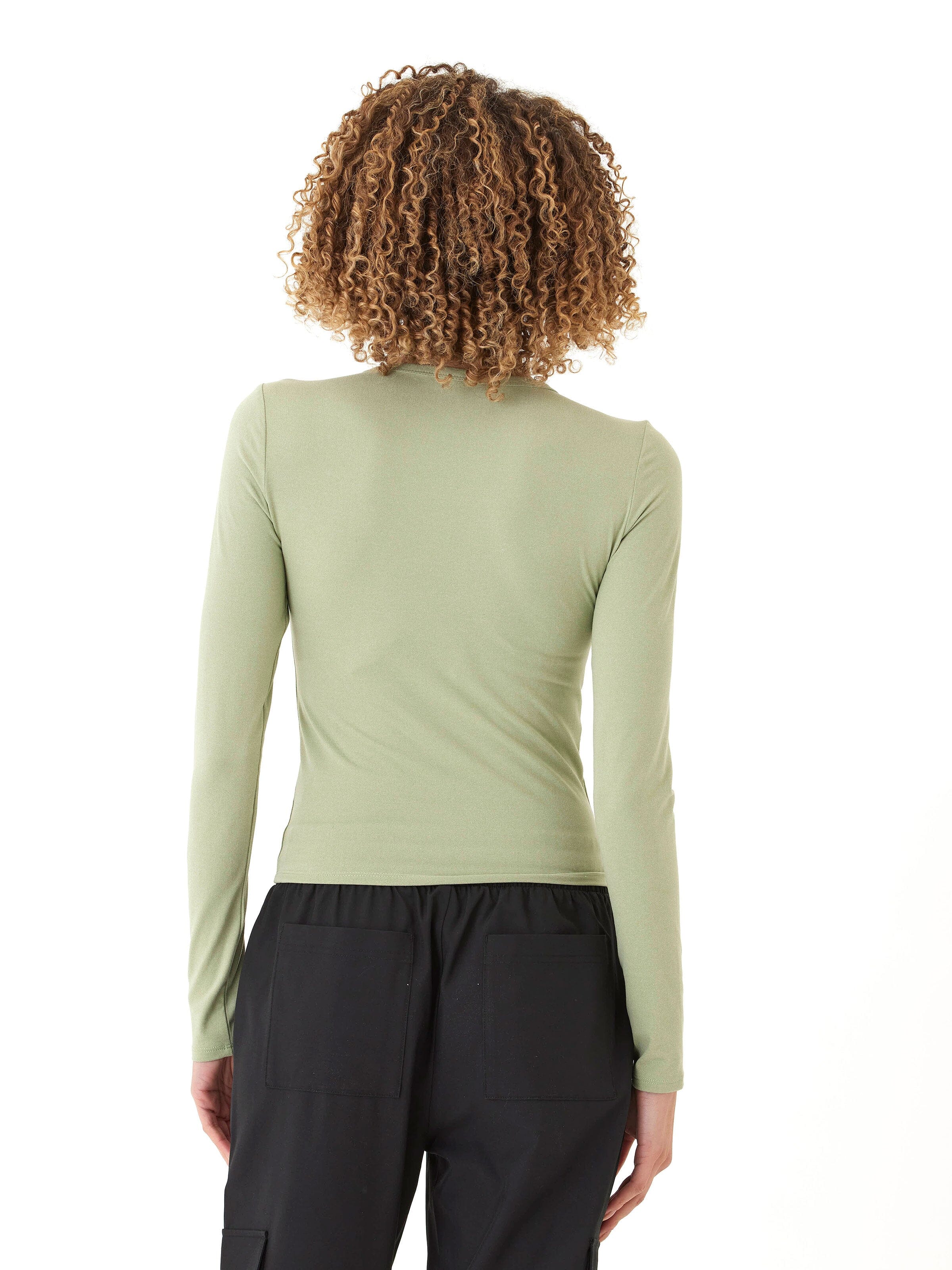 Alice Luxe Jersey Long Sleeve Top – Minimalist Sage-Green Basic