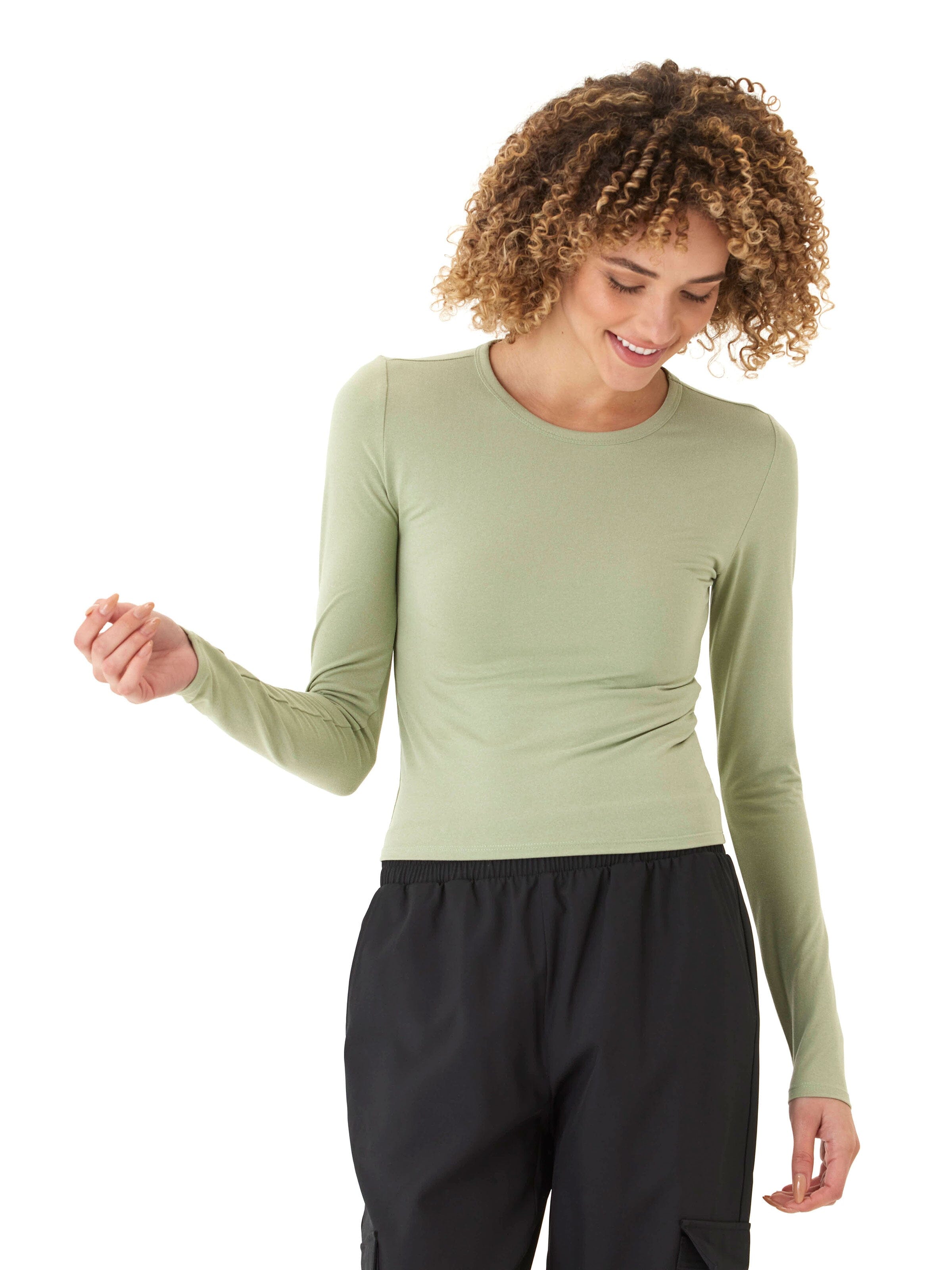 Alice Luxe Jersey Long Sleeve Top – Minimalist Sage-Green Basic