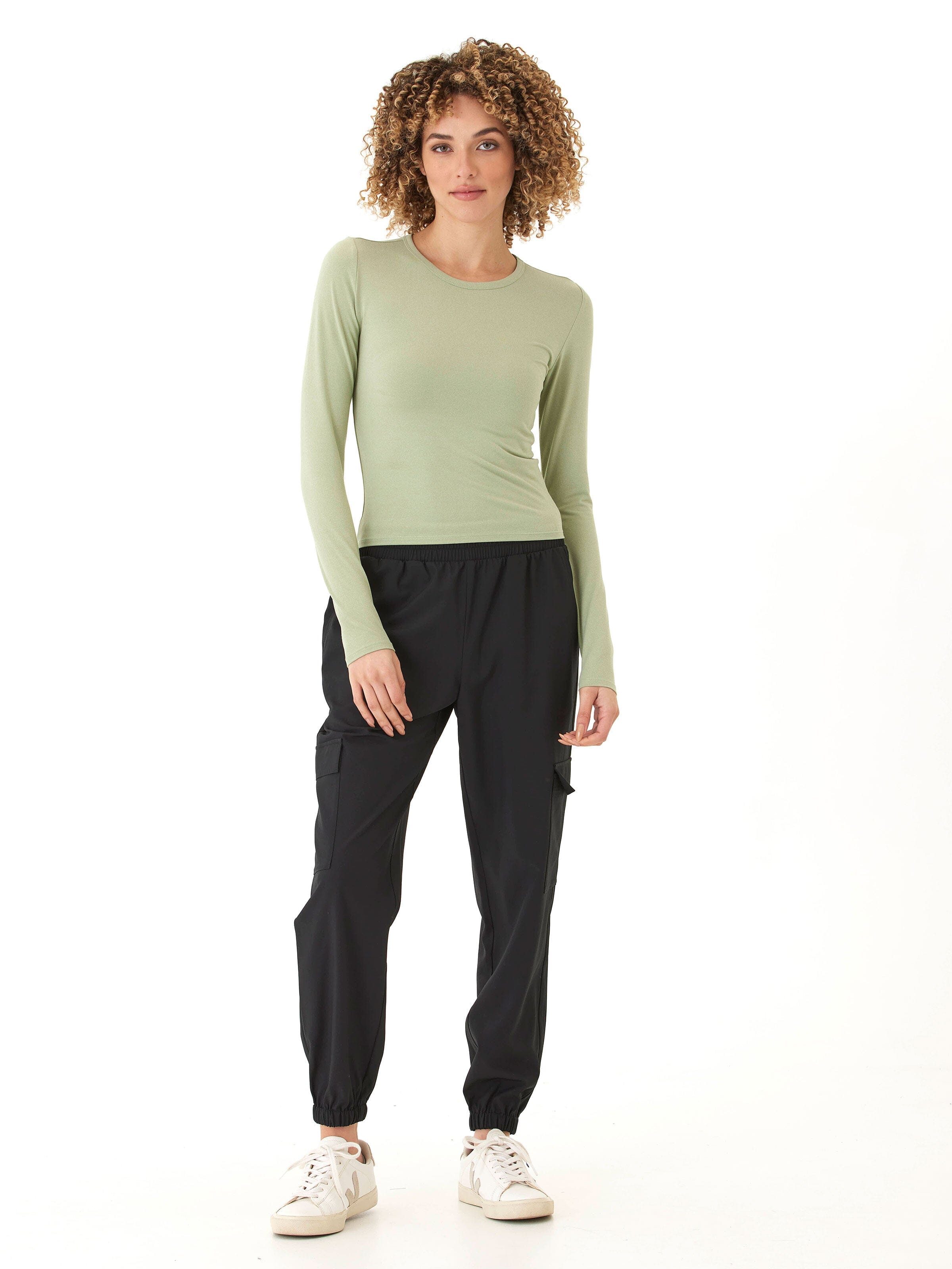 Alice Luxe Jersey Long Sleeve Top – Minimalist Sage-Green Basic