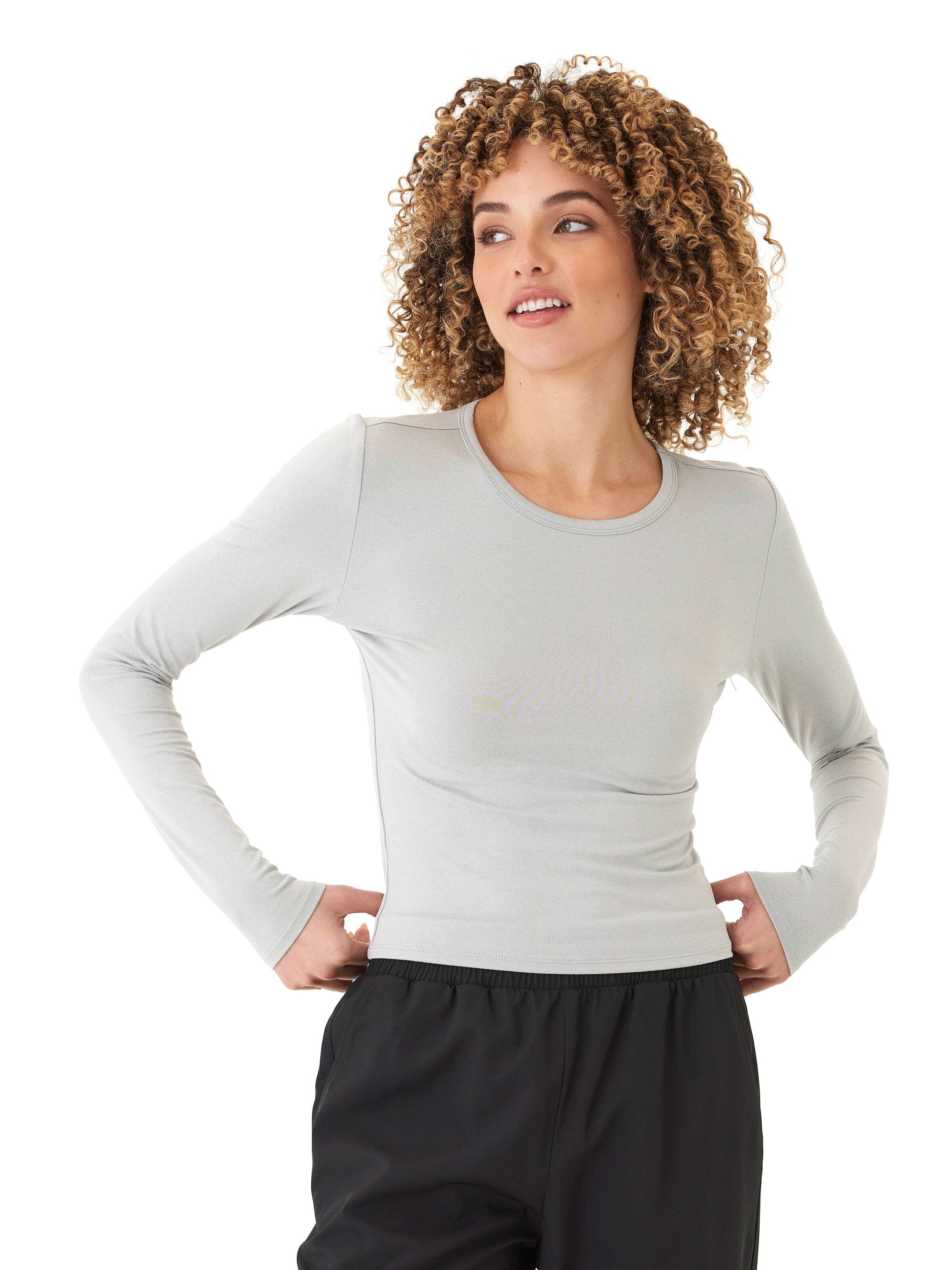 Alice Luxe Jersey Long Sleeve Crew Neck Top in Light Grey