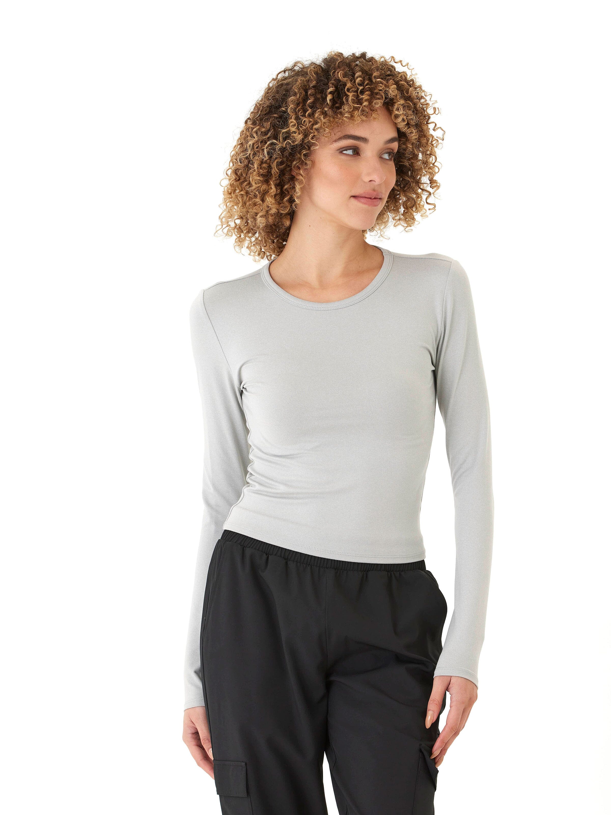 Alice Luxe Jersey Long Sleeve Crew Neck Top in Light Grey