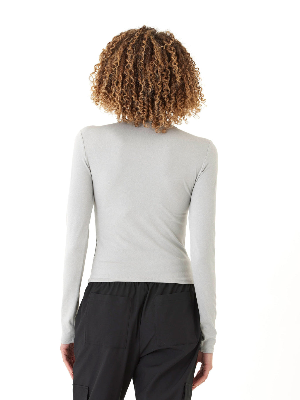 Alice Luxe Jersey Long Sleeve Crew Neck Top in Light Grey