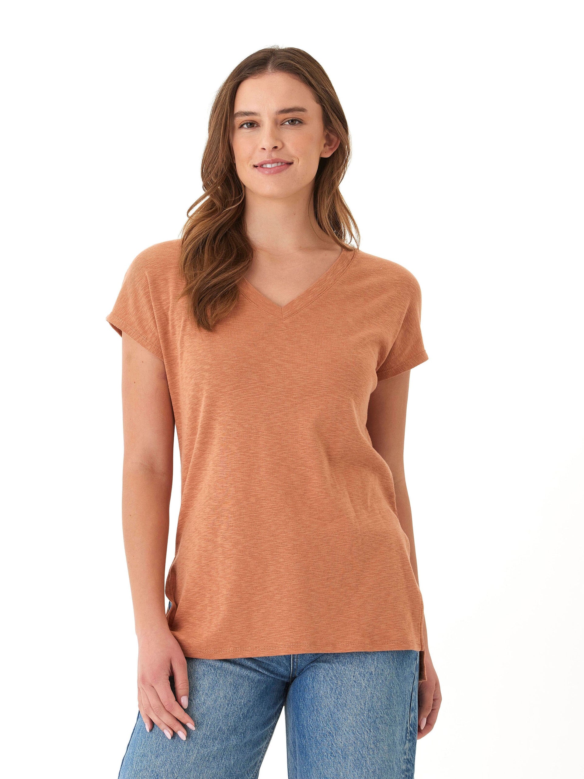 Elsie Textured Slub Jersey V-Neck Tee for Women