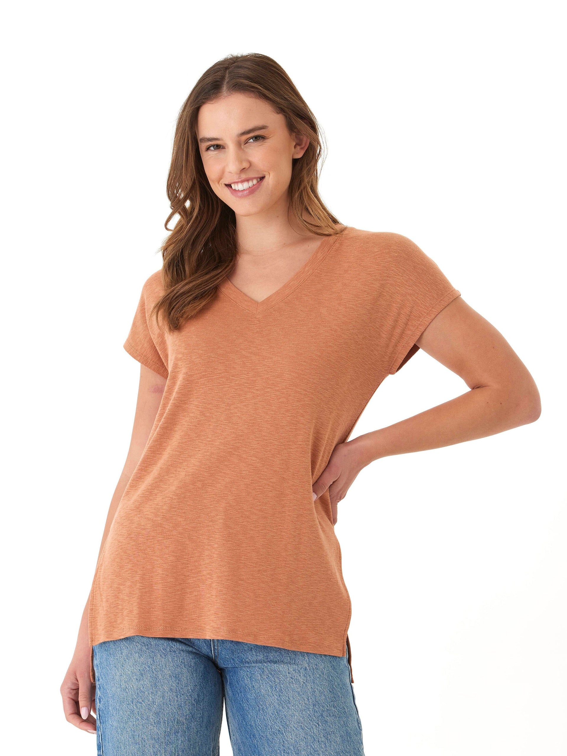 Elsie Textured Slub Jersey V-Neck Tee for Women