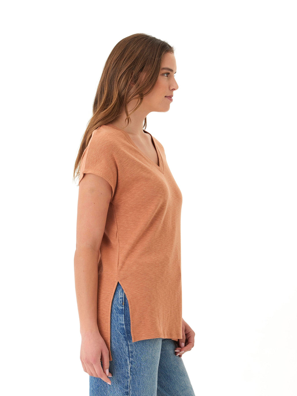 Elsie Textured Slub Jersey V-Neck Tee for Women
