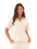 Melanie Modal Terry Top in a relaxed fit with an open collar neckline