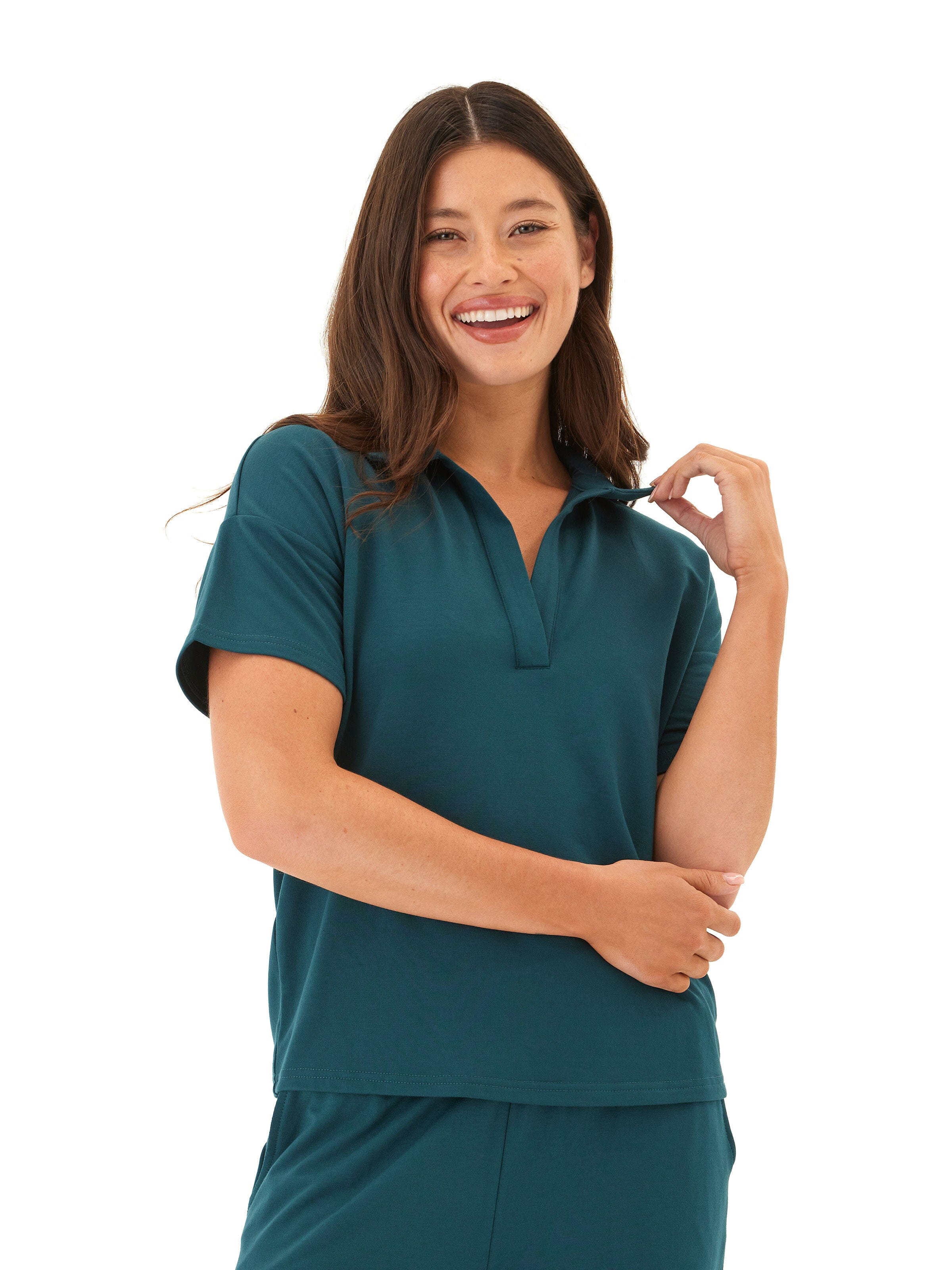 Melanie Modal Terry Top in a relaxed fit with an open collar neckline