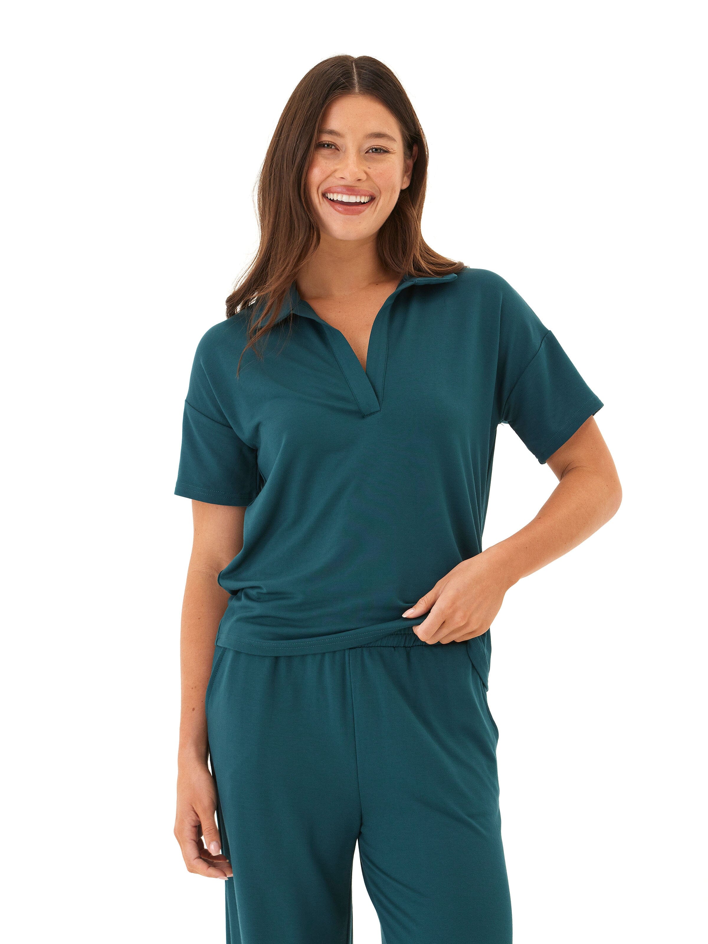 Melanie Modal Terry Open Collar Relaxed Fit Lounge Top