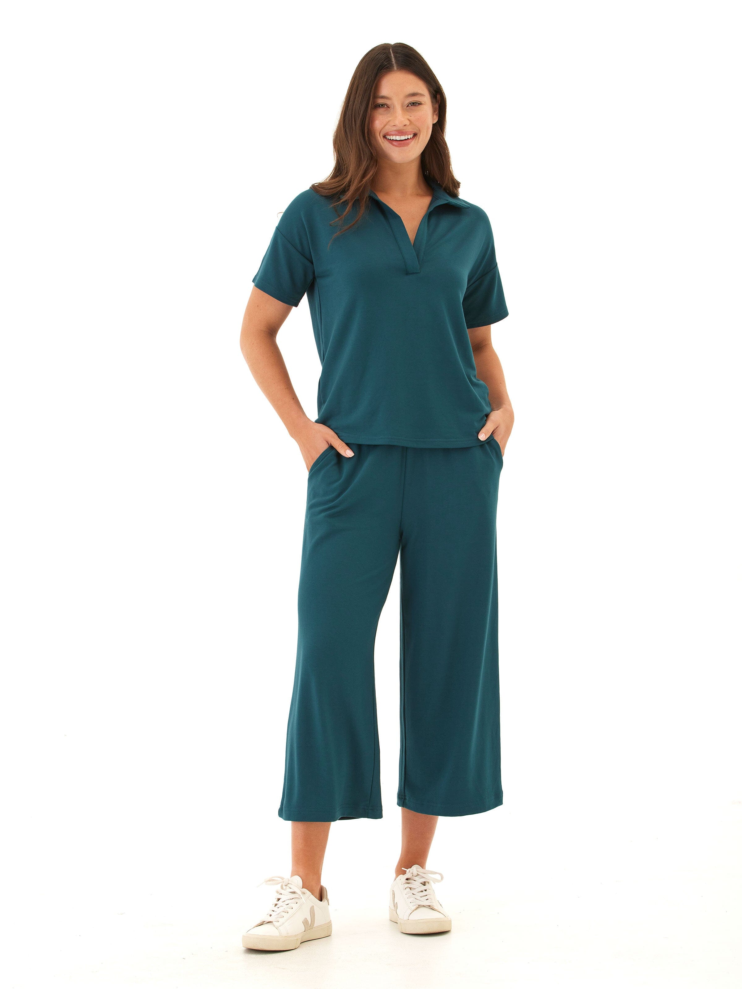 Melanie Modal Terry Open Collar Relaxed Fit Lounge Top