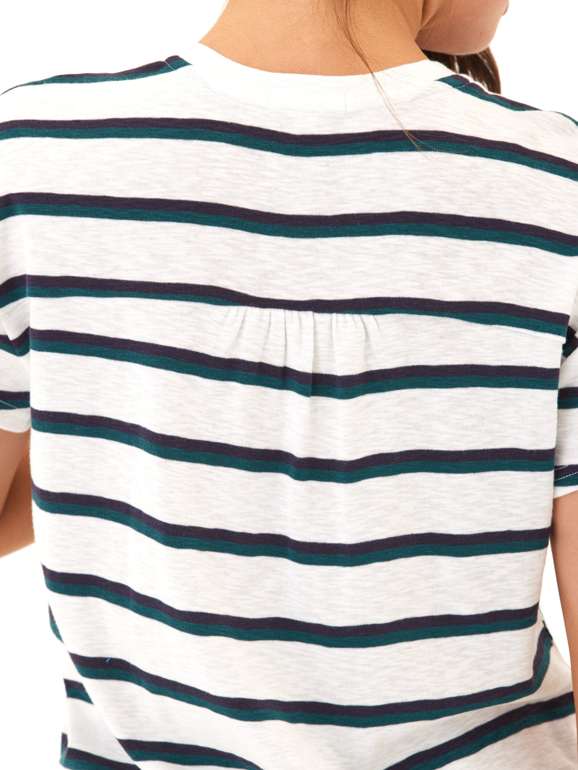 Women's Striped Slub Jersey V-Neck Tee in Navy, Green, and White