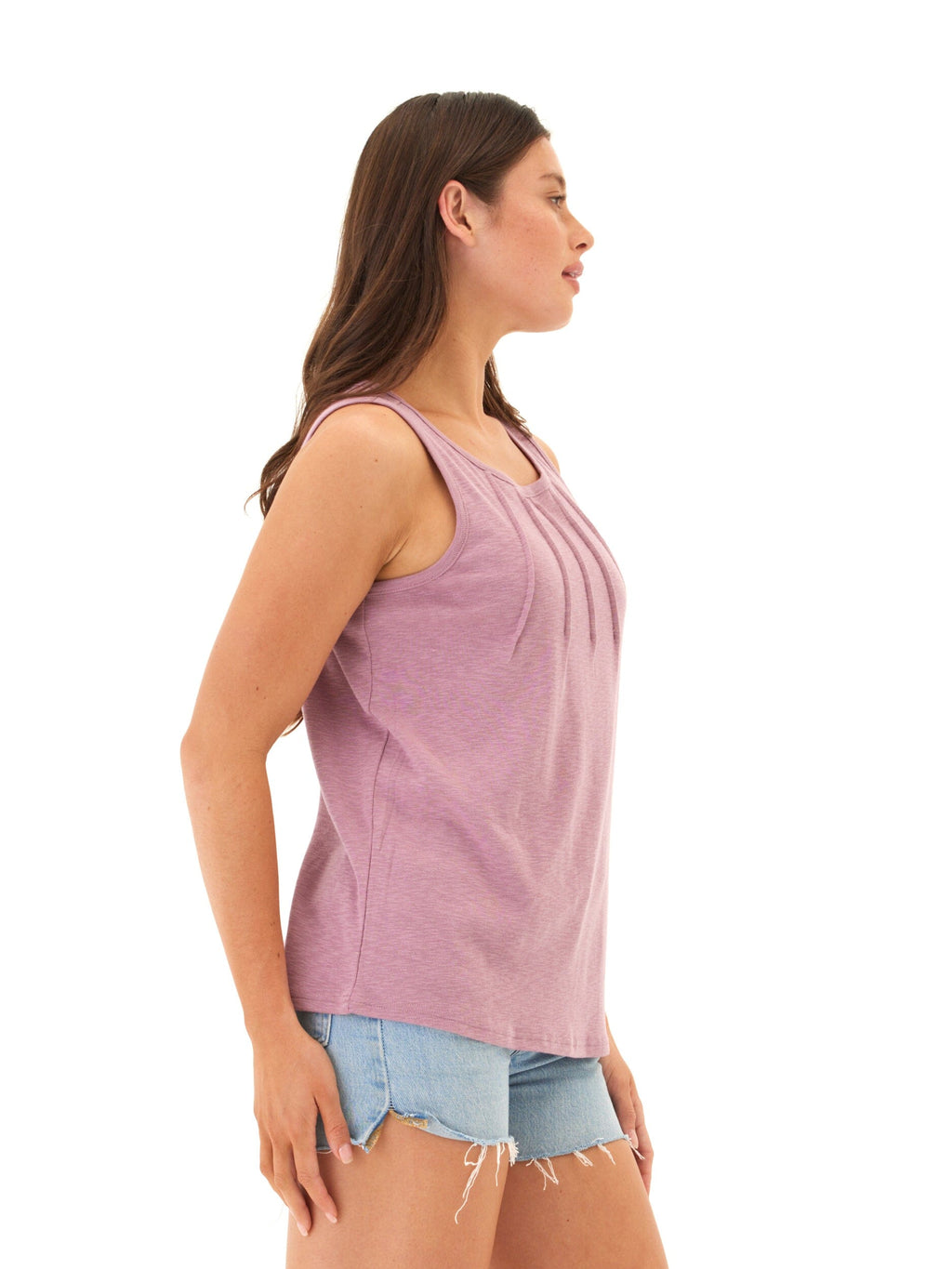Selina Textured Slub Jersey Pleated Tank in Mauve & Lavender-Dust