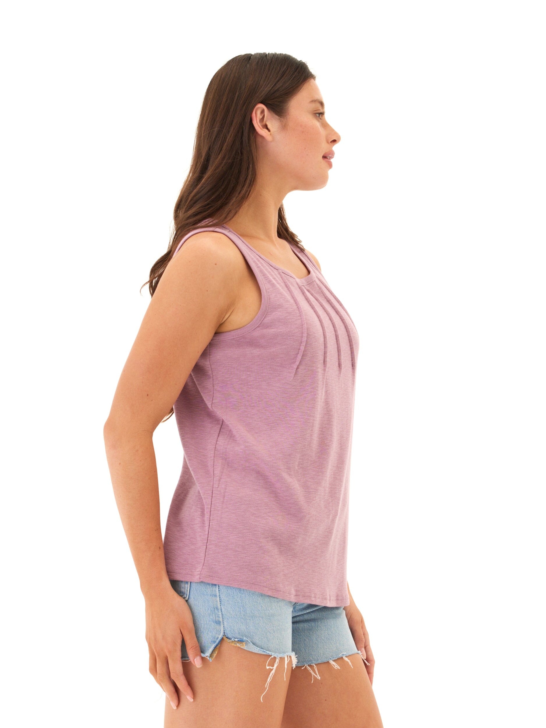 Selina Textured Slub Jersey Pleated Tank in Mauve & Lavender-Dust