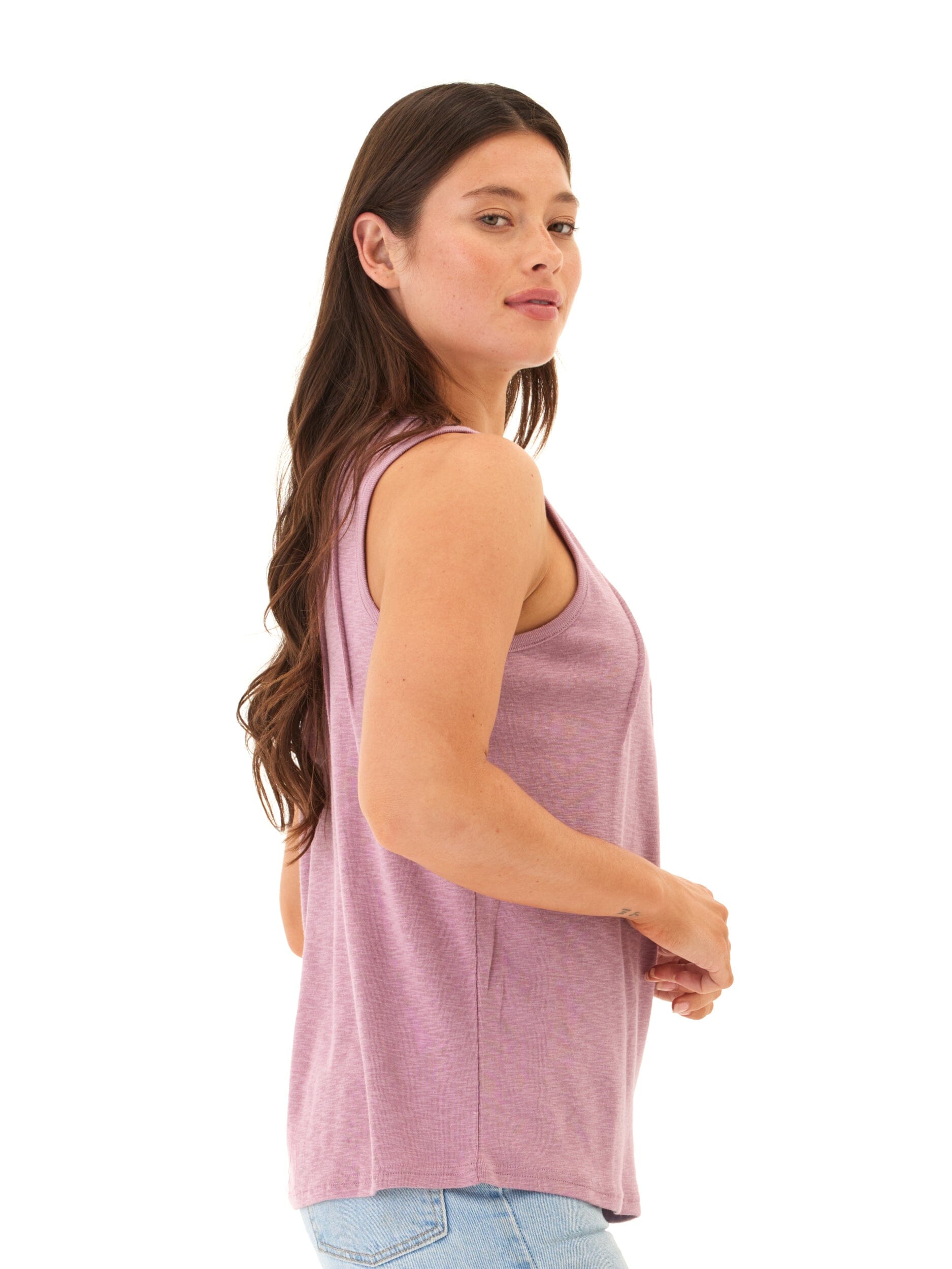 Selina Textured Slub Jersey Pleated Tank in Mauve & Lavender-Dust