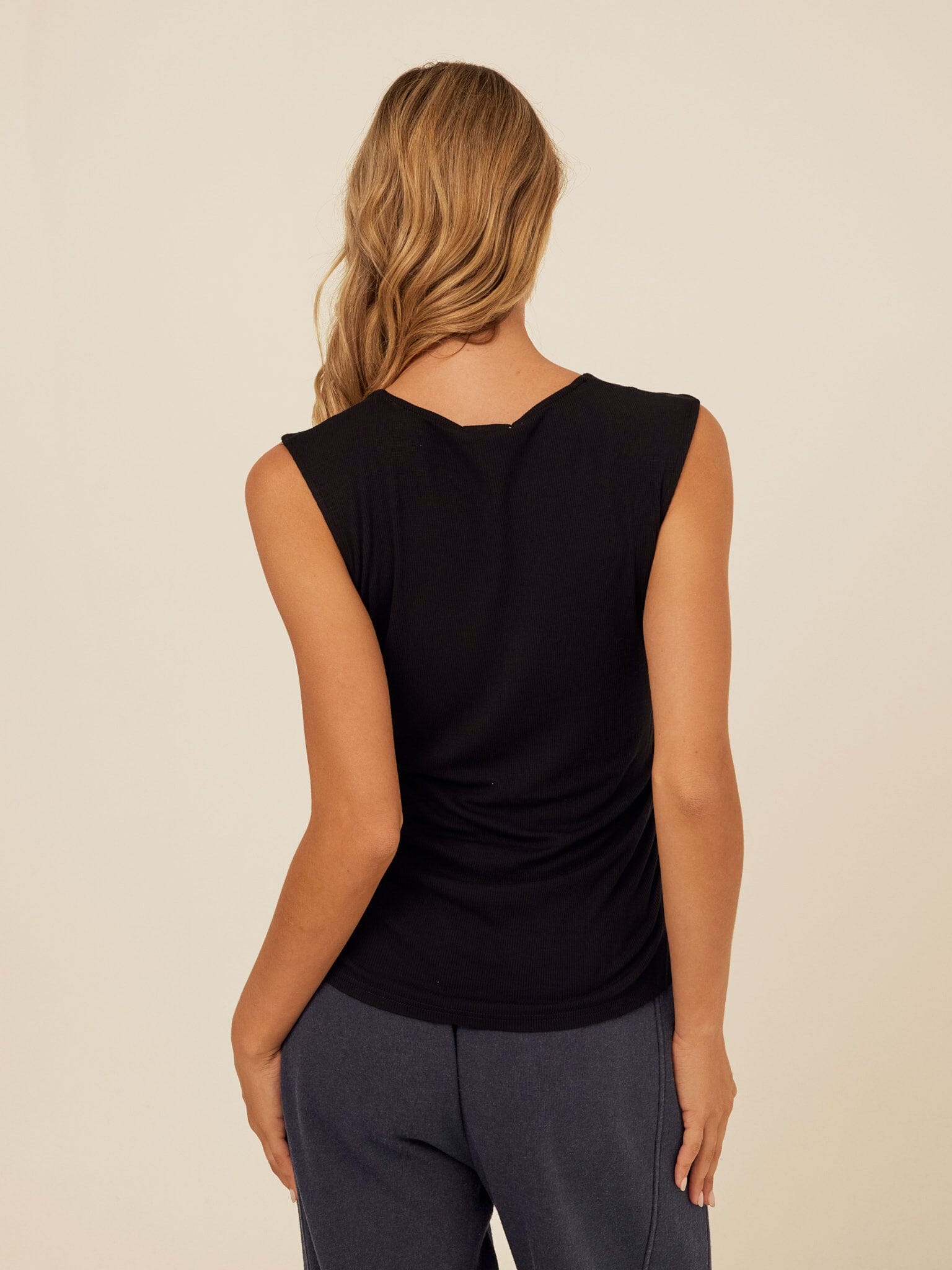 Brynlee Feather Rib Ruched Square Neck Tank Top