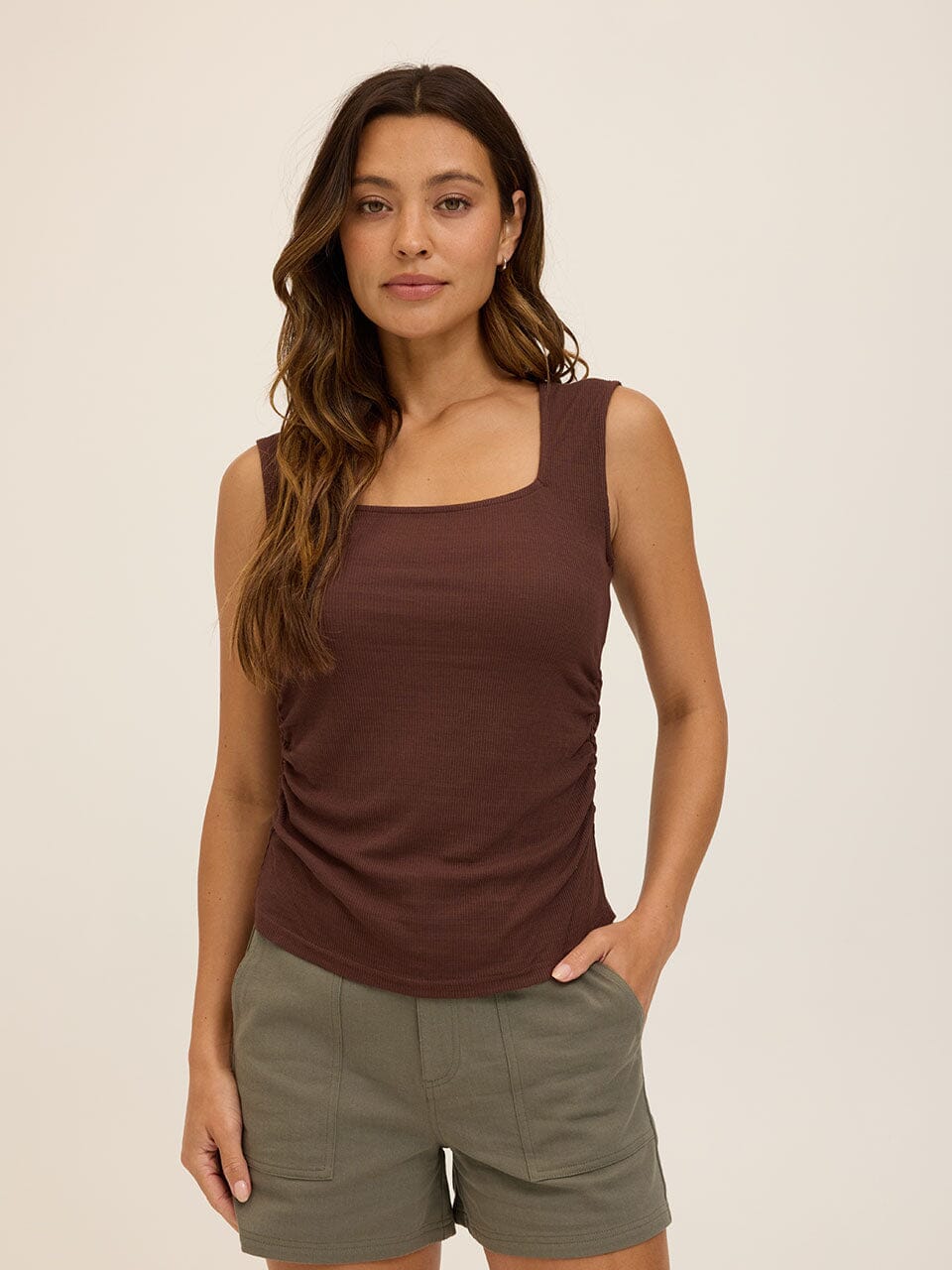 Brynlee Feather Rib Ruched Top