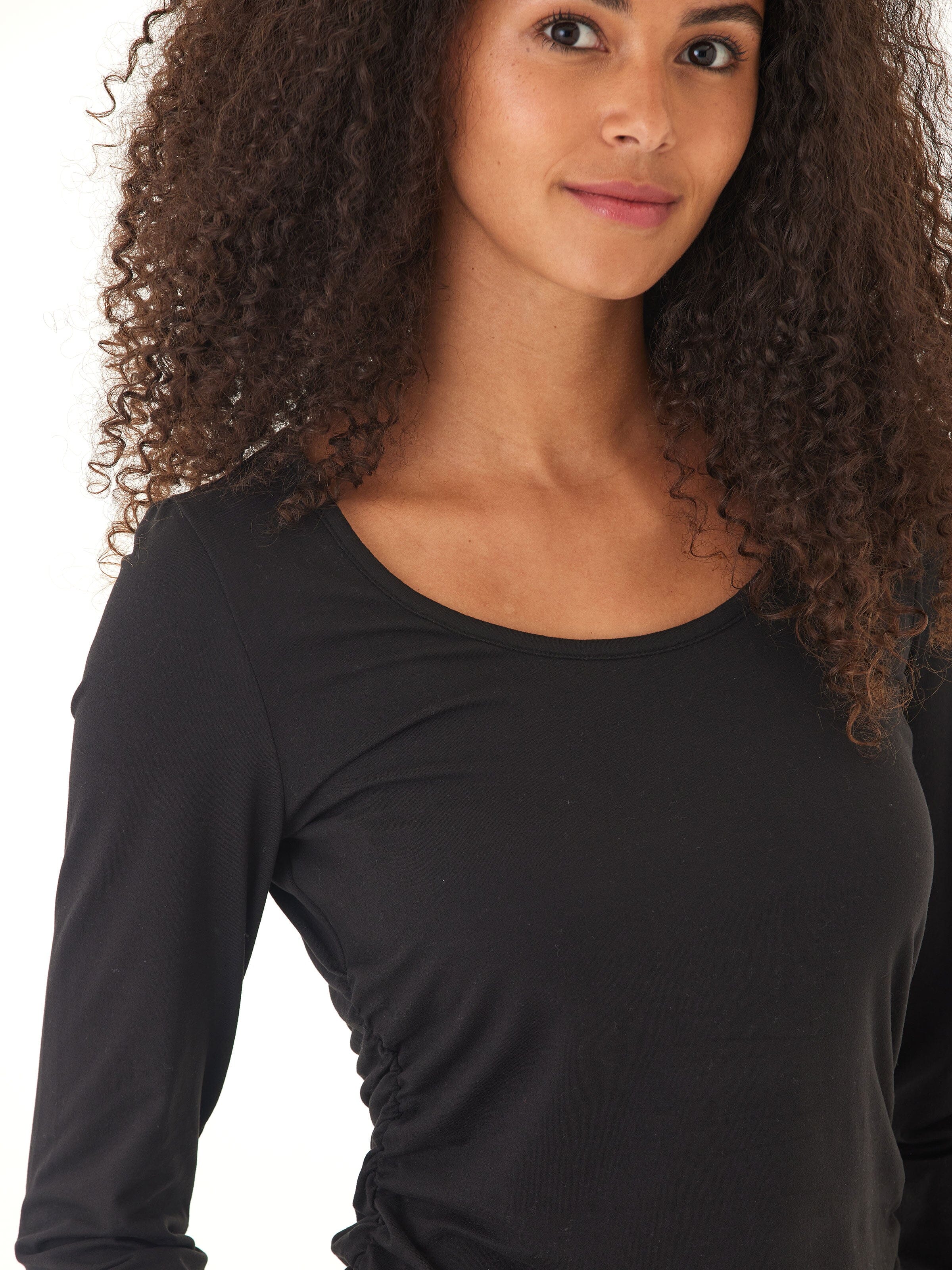 Lucia Luxe Jersey Ruched Long Sleeve Top in Black
