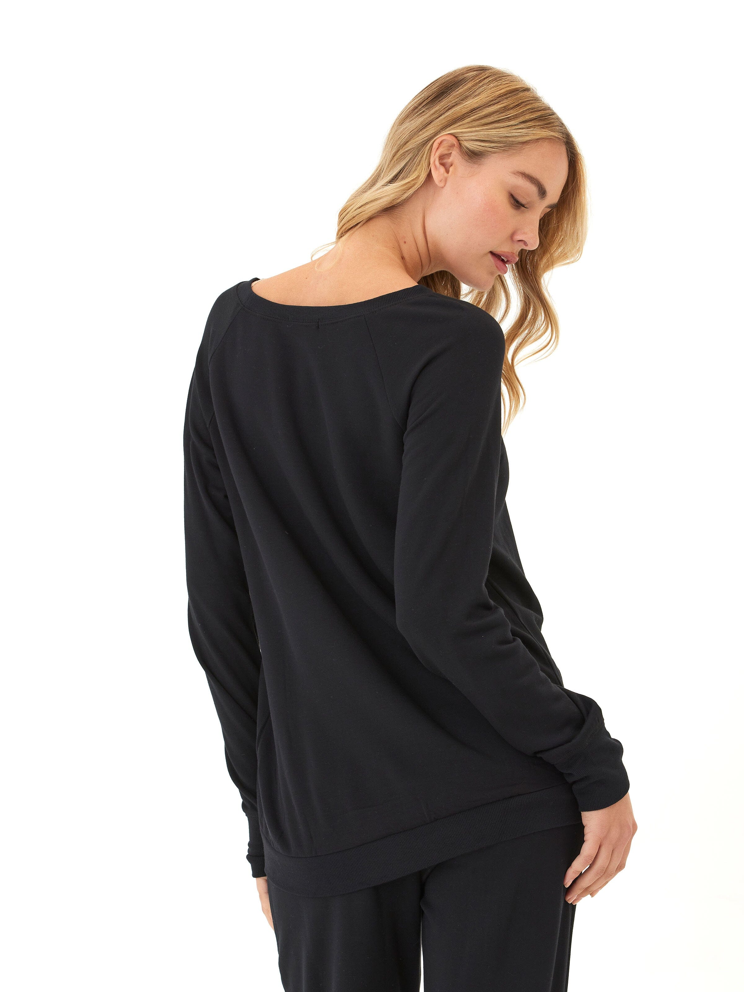 Cannon Feather Fleece Tulip Hem Tunic Sweatshirt in Black