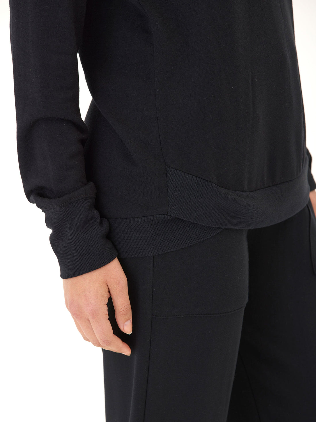Cannon Feather Fleece Tulip Hem Tunic Sweatshirt in Black