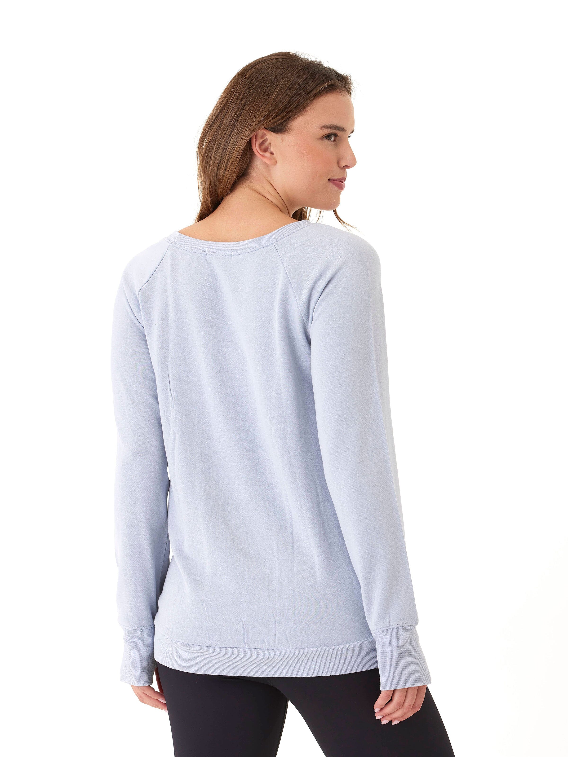 Feather Fleece Tulip Hem Tunic Sweatshirt in Light Blue