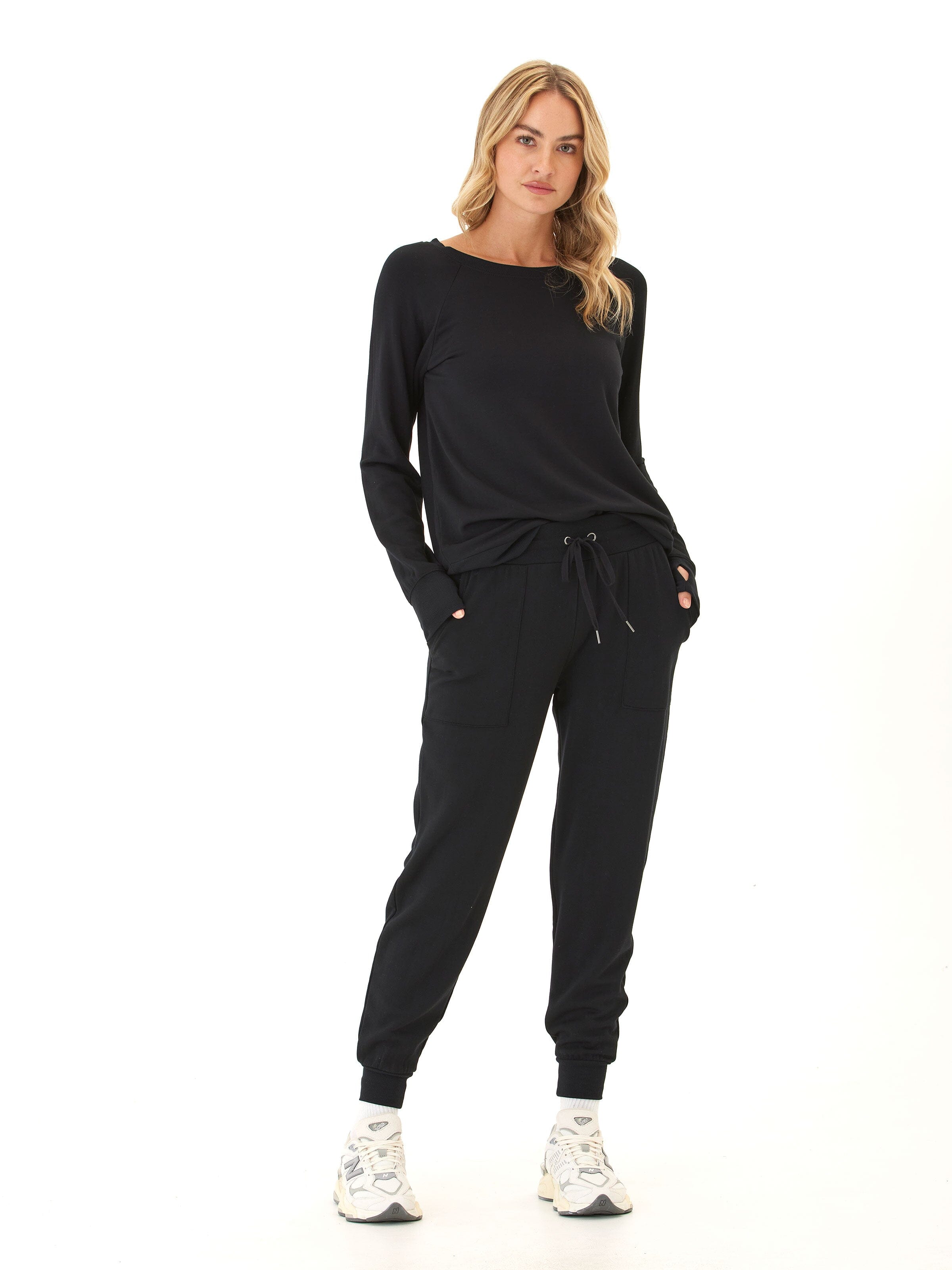 Cannon Feather Fleece Tulip Hem Tunic Sweatshirt in Black