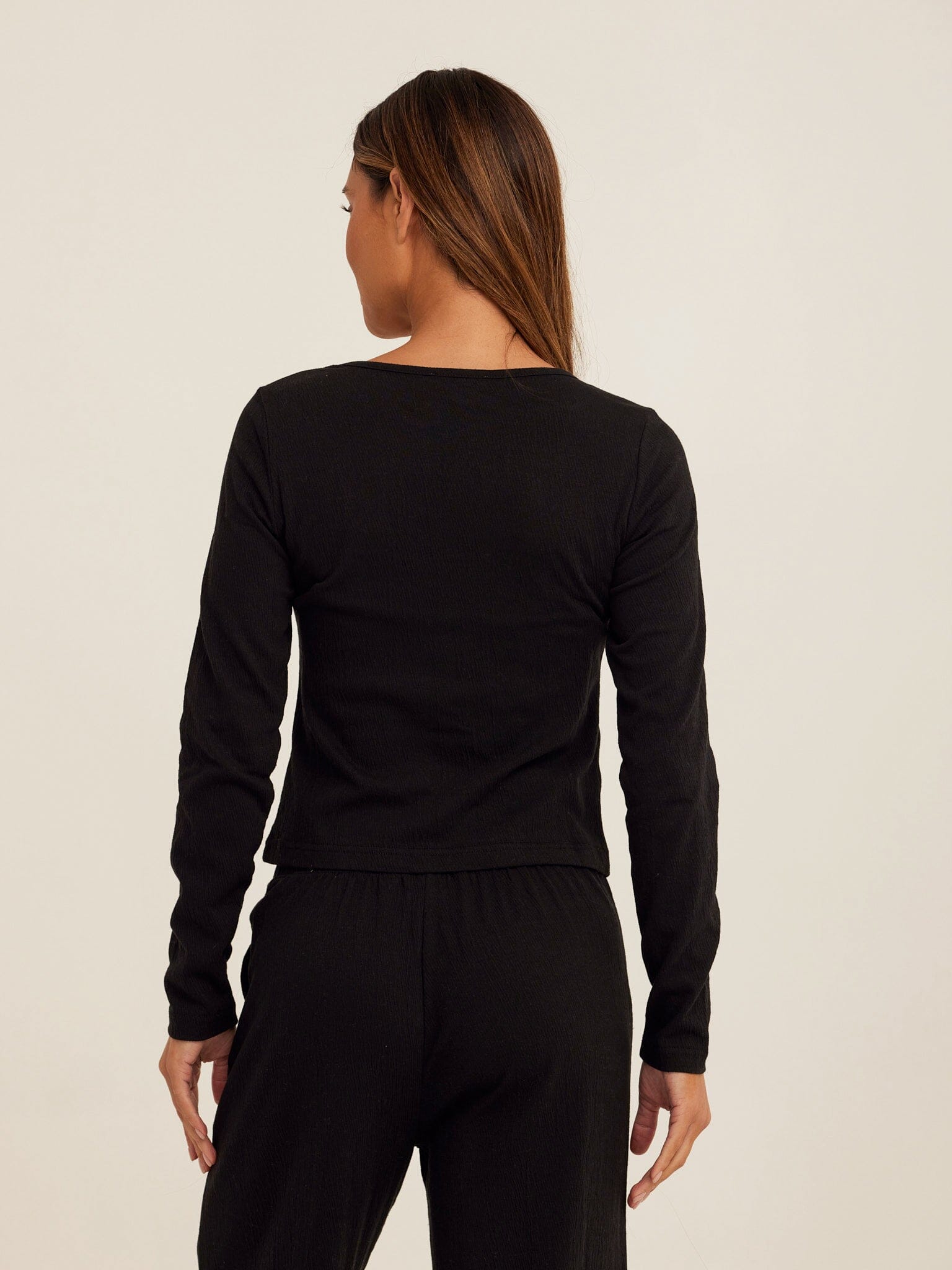 Jamila Smocked Jersey Long Sleeve Square Neck Button-Front Top