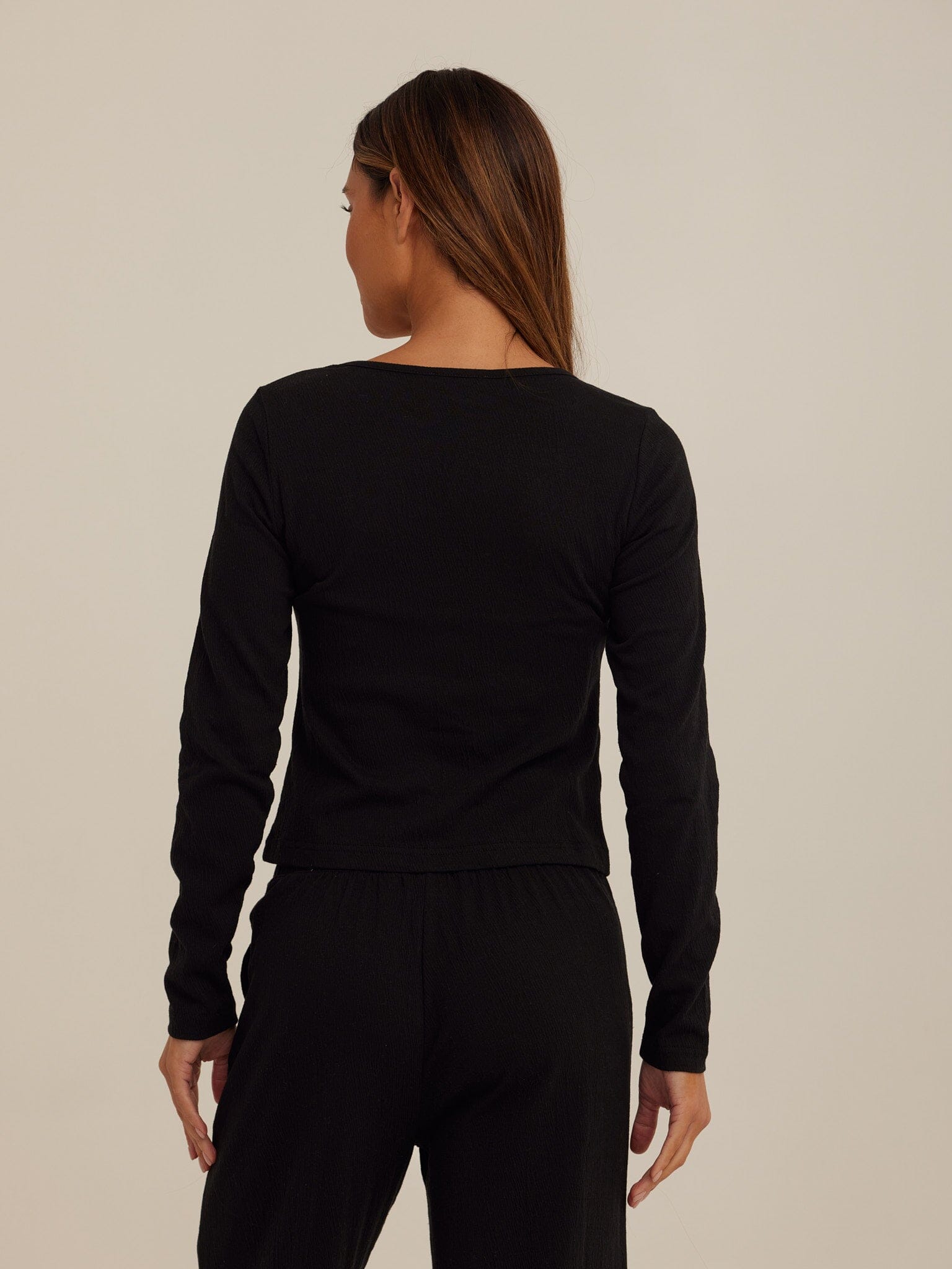 Jamila Smocked Jersey Long Sleeve Square Neck Button-Front Top