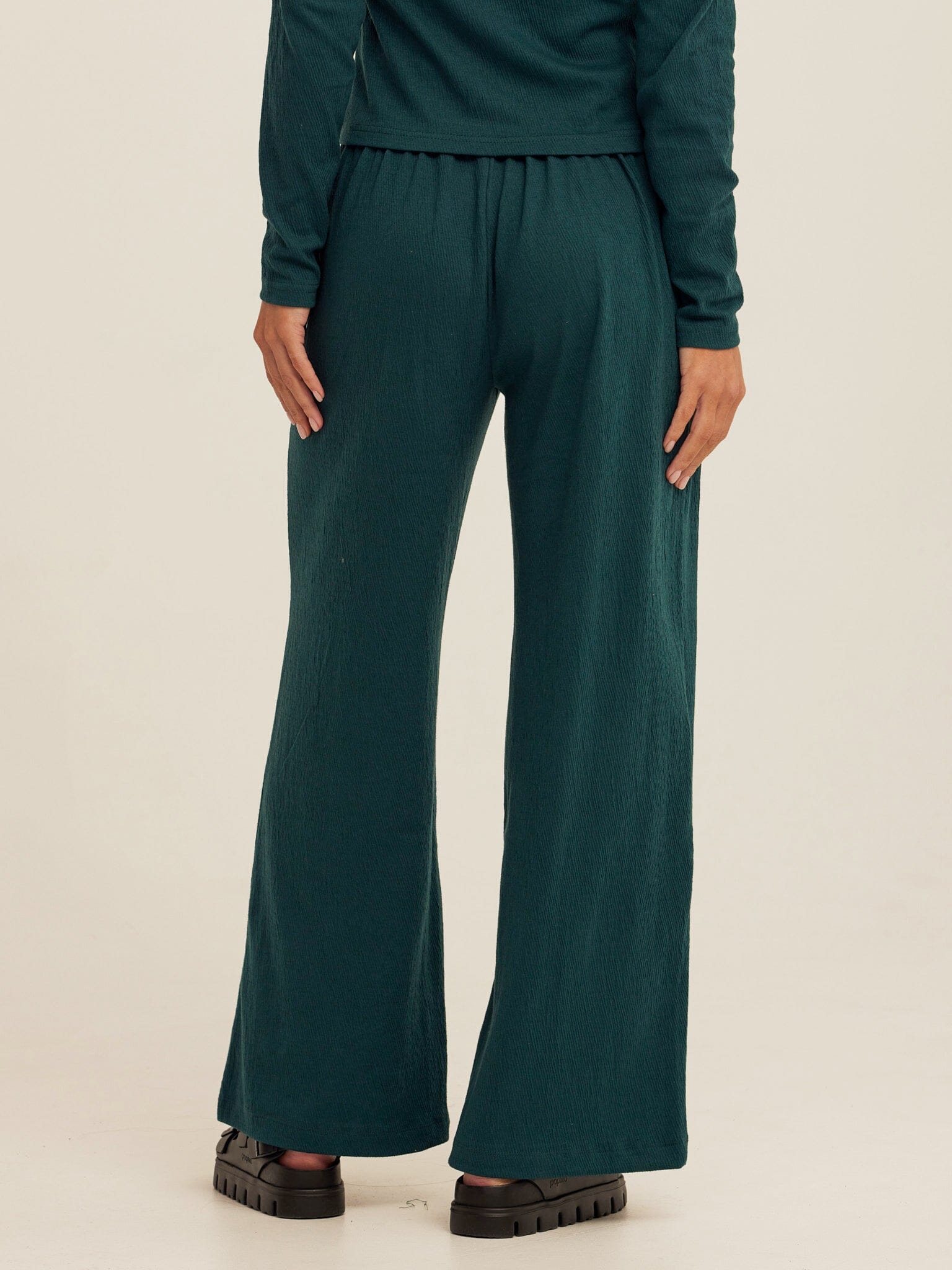 Dark Green Smocked Jersey Wide Leg Pant for Effortless Lounging