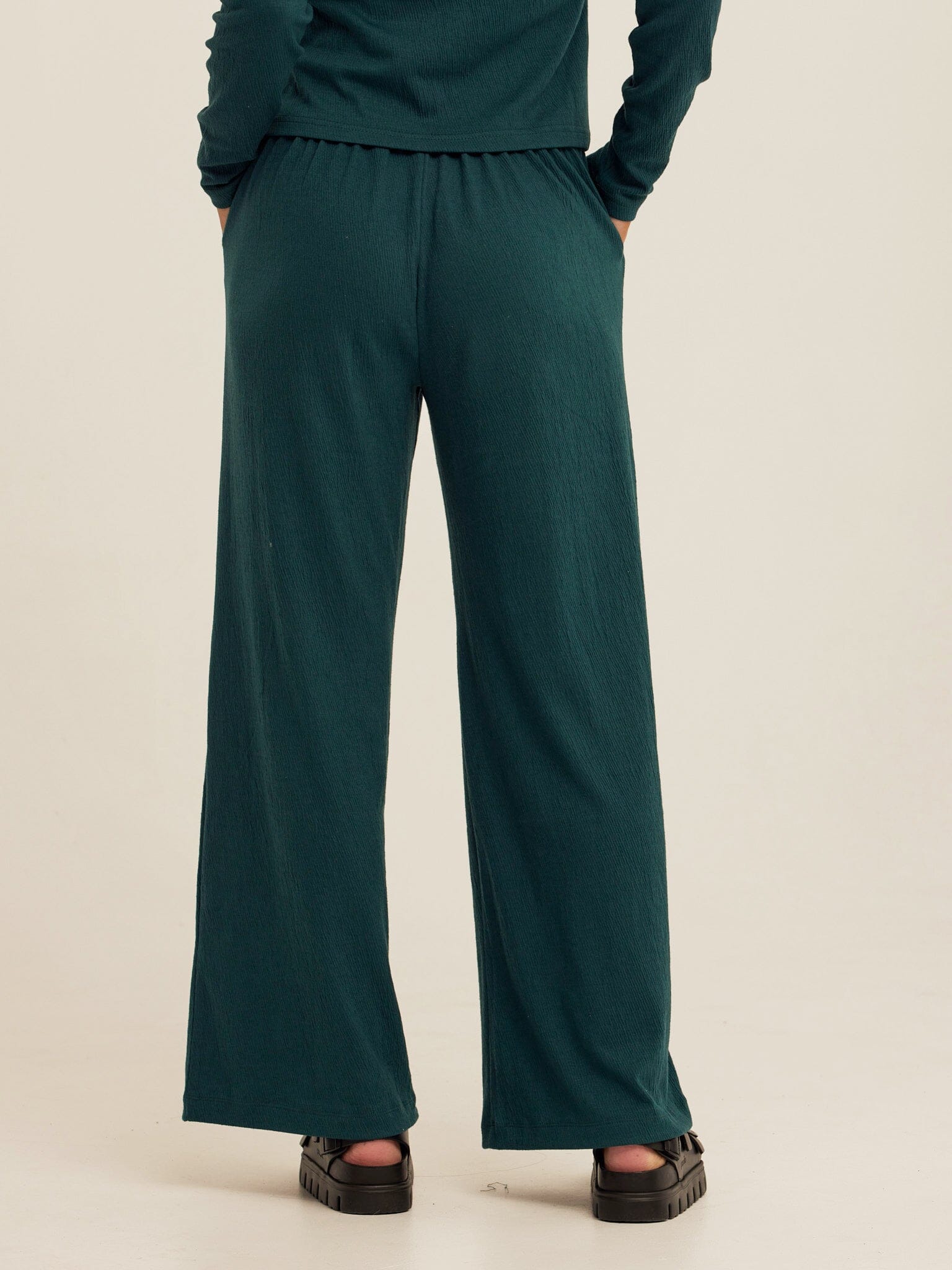 Dark Green Smocked Jersey Wide Leg Pant for Effortless Lounging