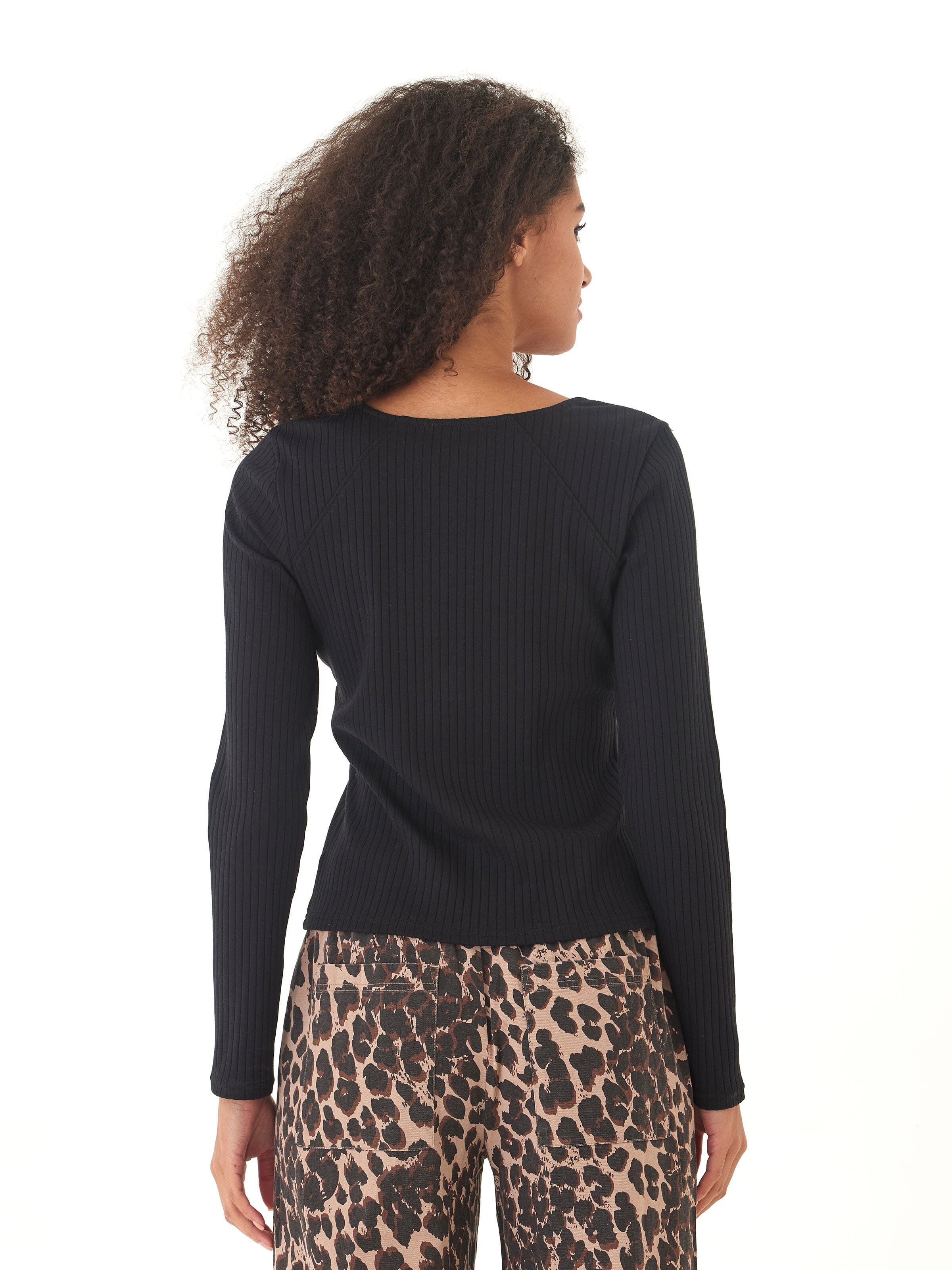 Leah Organic Rib Square Neck Long Sleeve Top in Black
