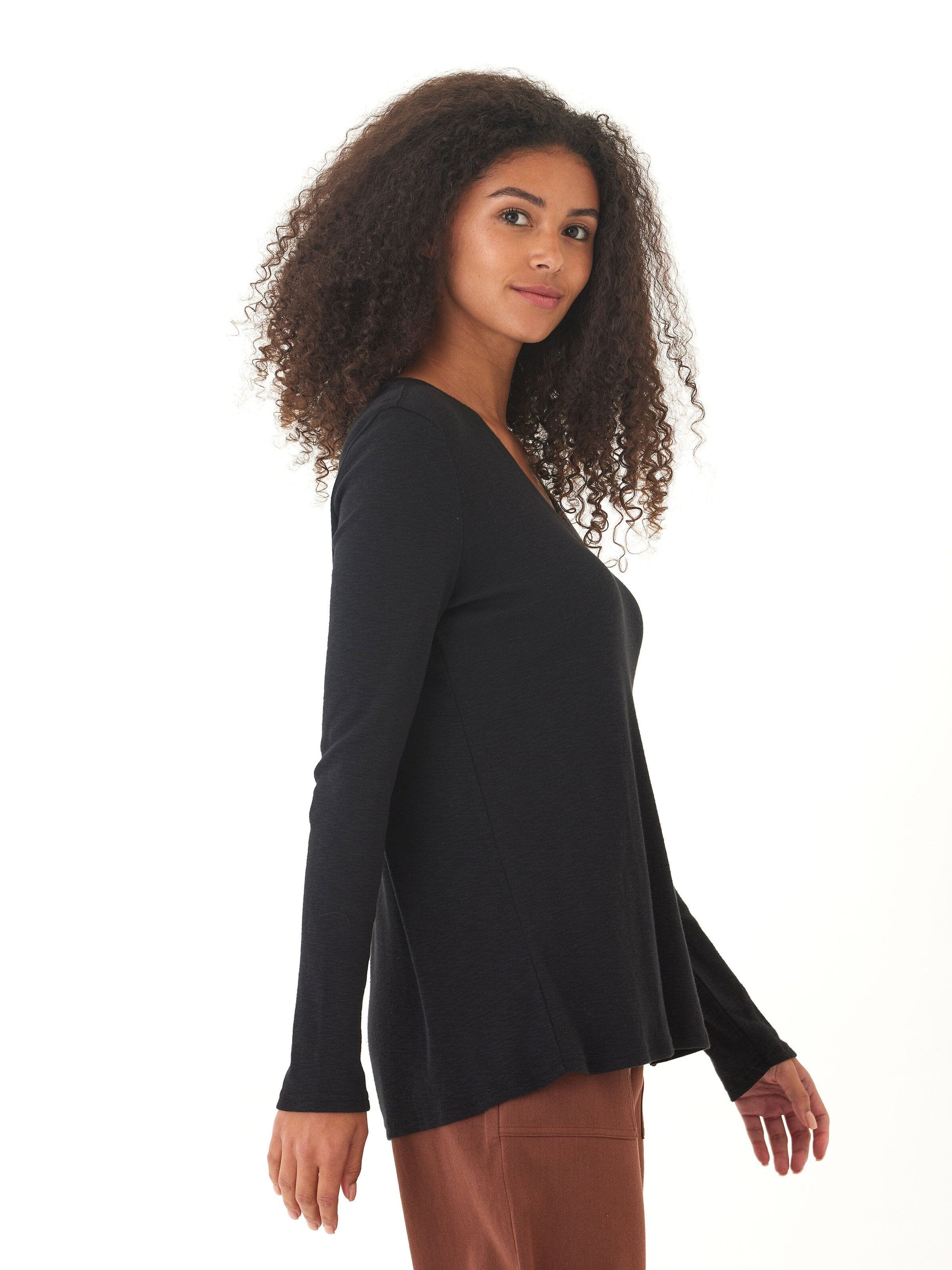 Agatha Textured Slub Jersey Long Sleeve V-Neck Top