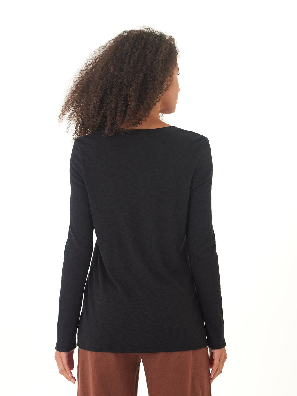 Agatha Textured Slub Jersey Long Sleeve V-Neck Top