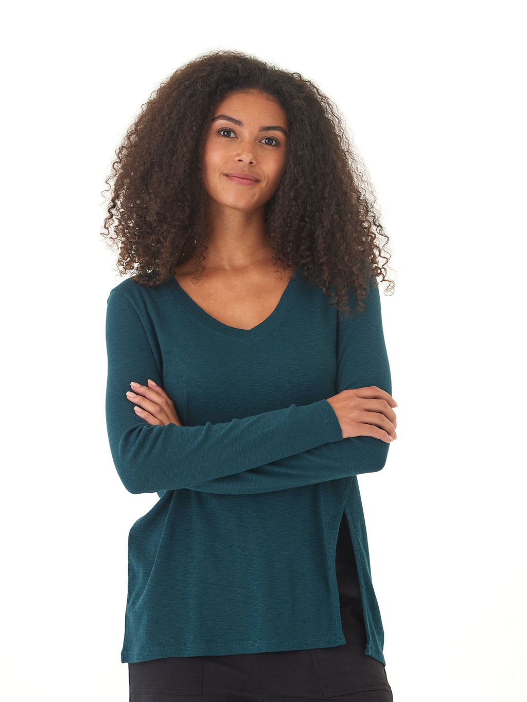 Agatha Textured Slub Jersey V-Neck Long Sleeve Top