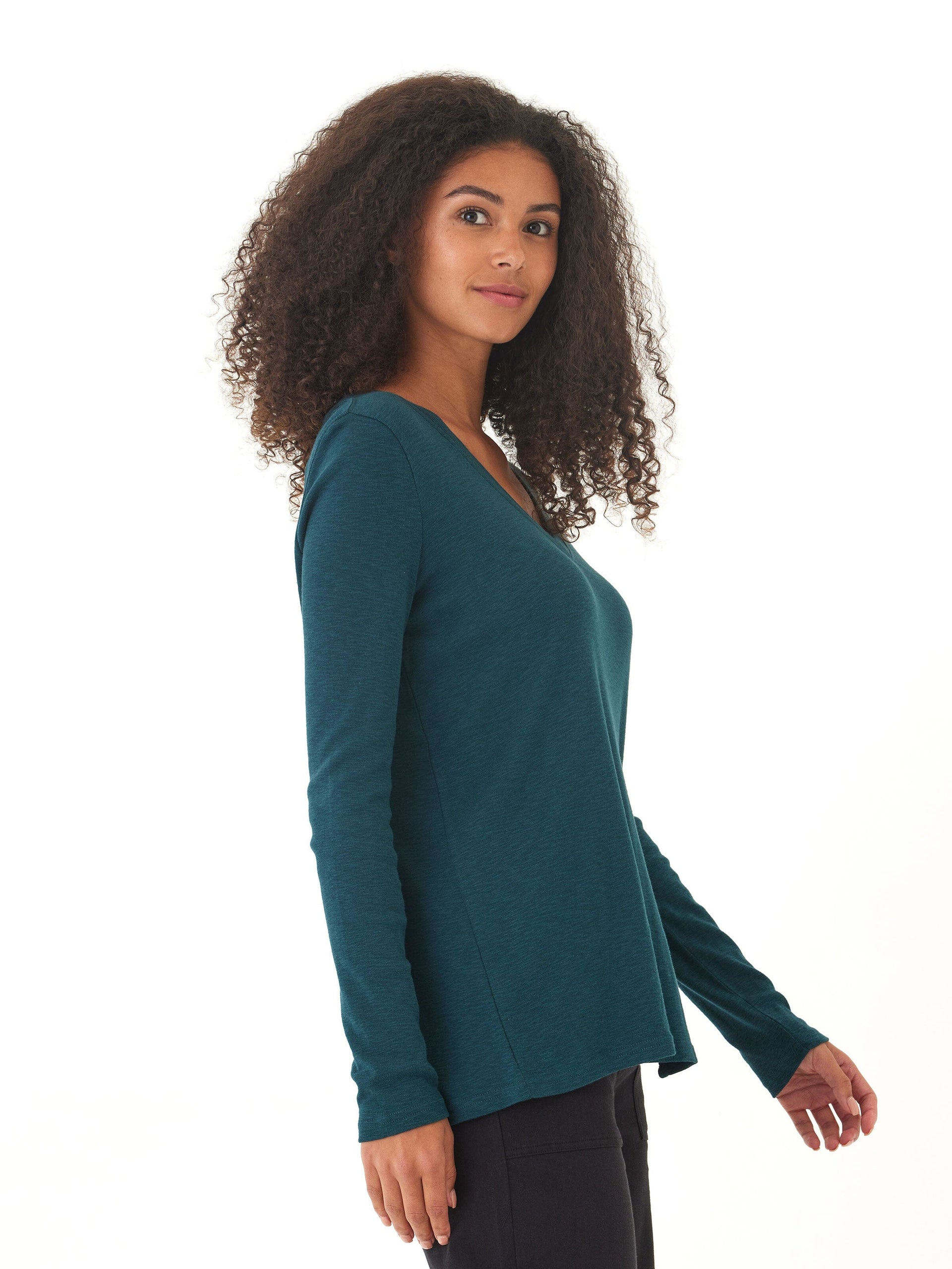 Agatha Textured Slub Jersey V-Neck Long Sleeve Top