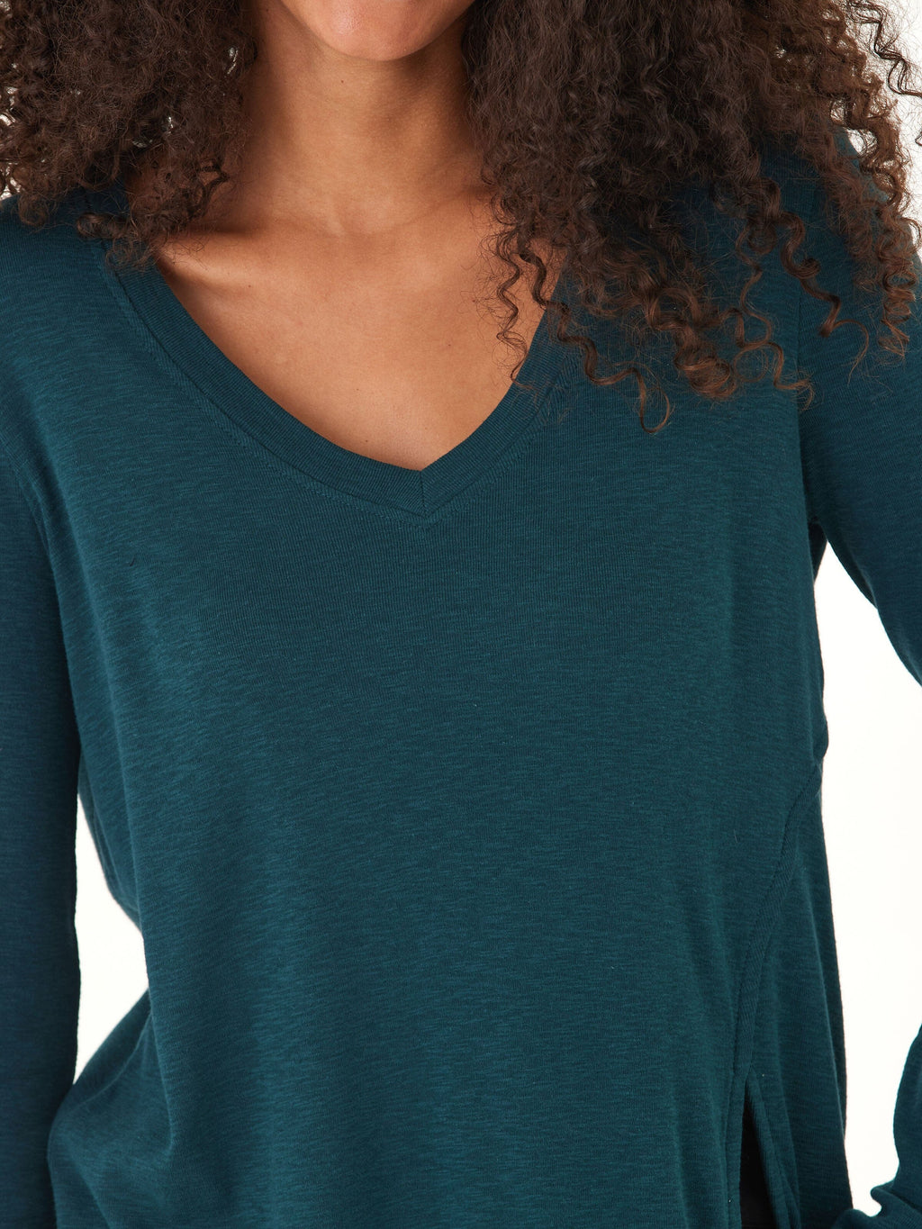 Agatha Textured Slub Jersey V-Neck Long Sleeve Top