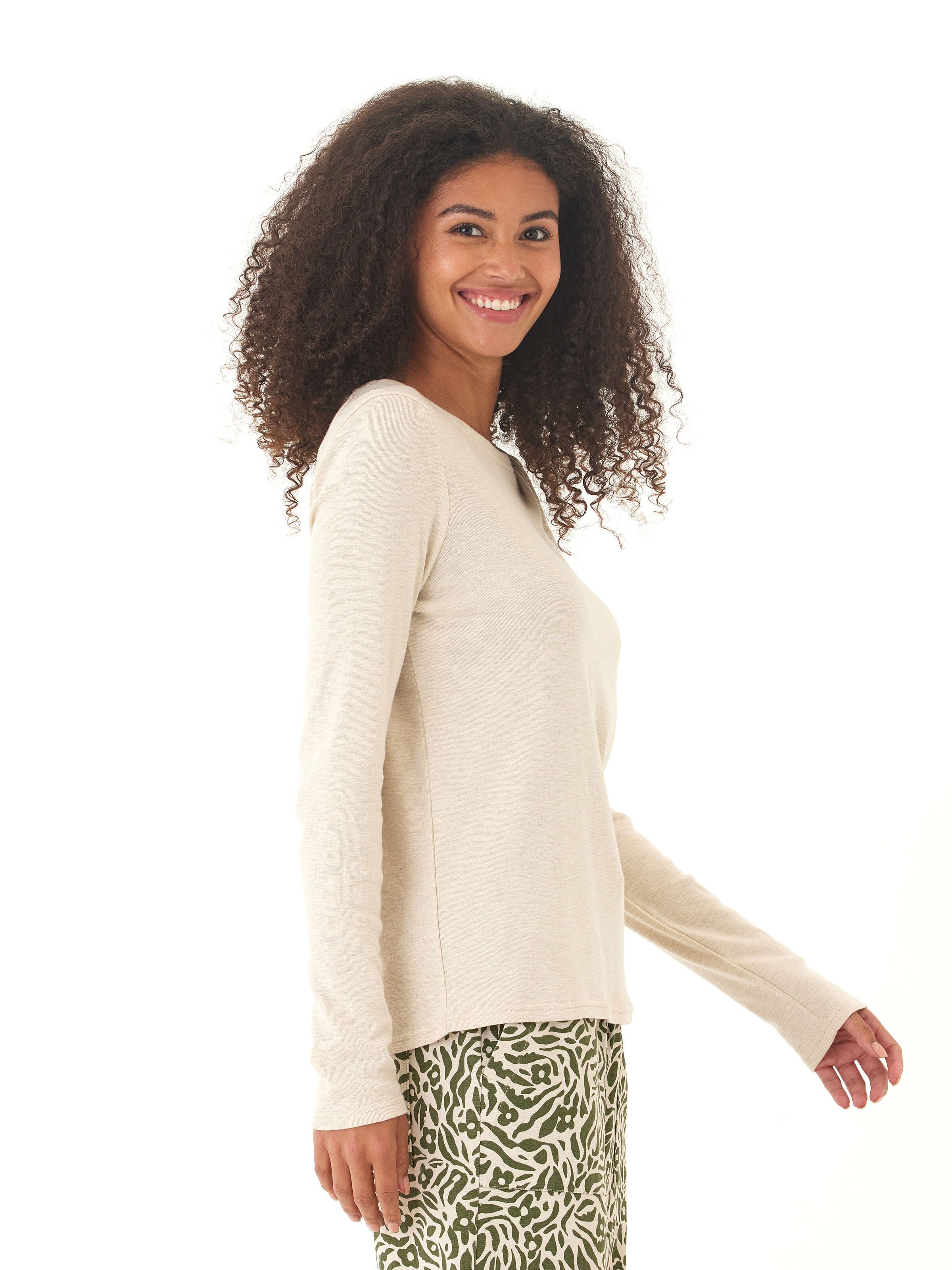 Francine Textured Slub Jersey Twist Long Sleeve Top