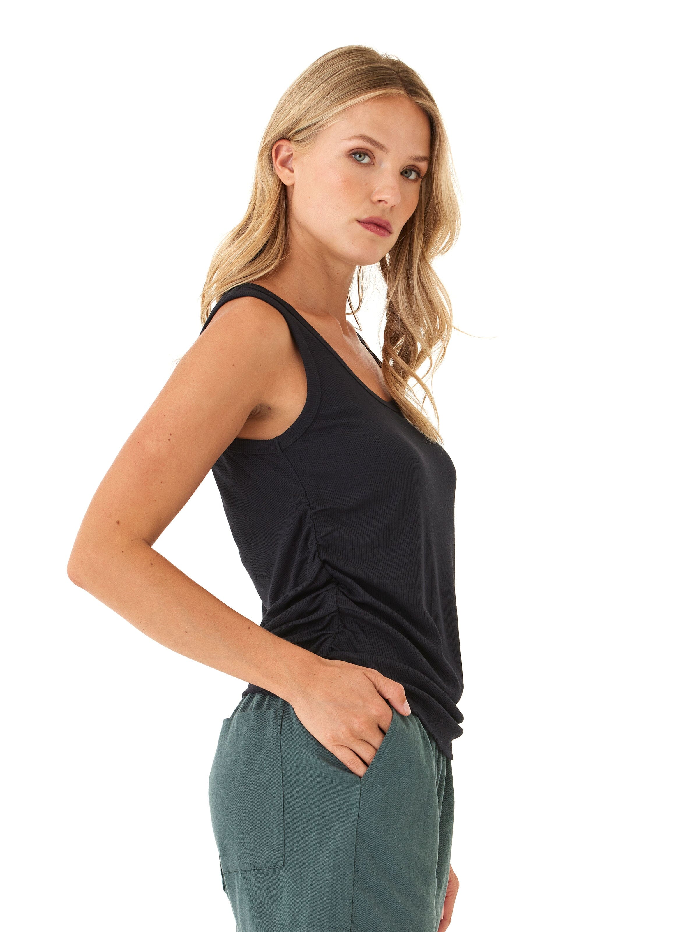 Megan Feather Rib Ruched Tank - Minimalist Everyday Essential