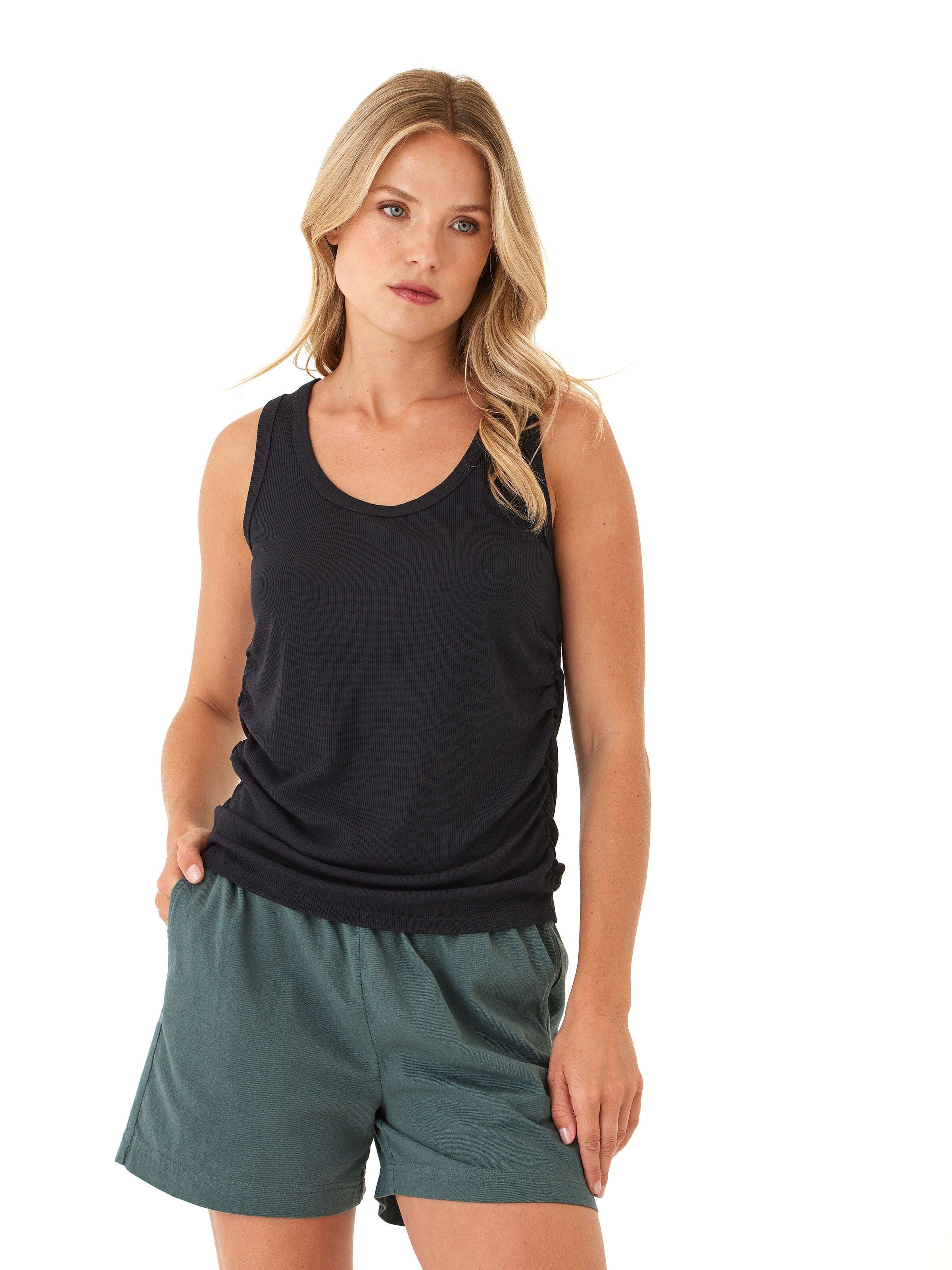 Megan Feather Rib Ruched Tank - Minimalist Everyday Essential