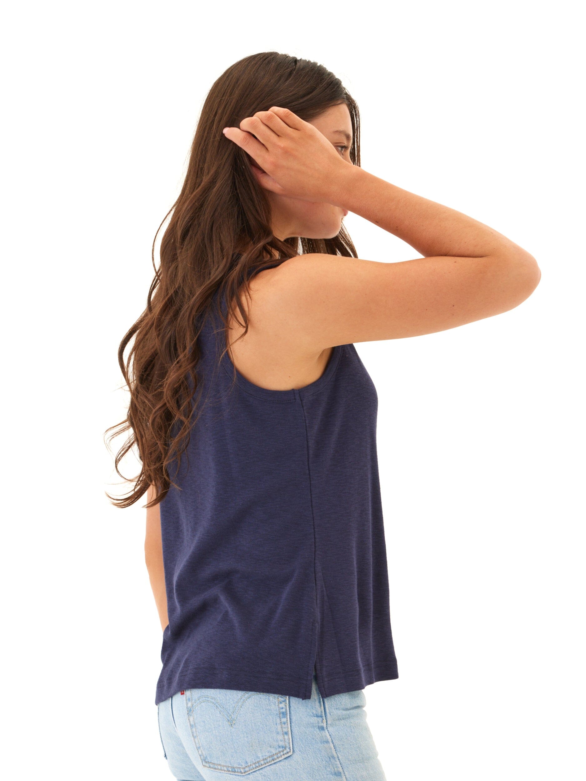 Rachel Textured Slub Jersey Tank in Navy Blue