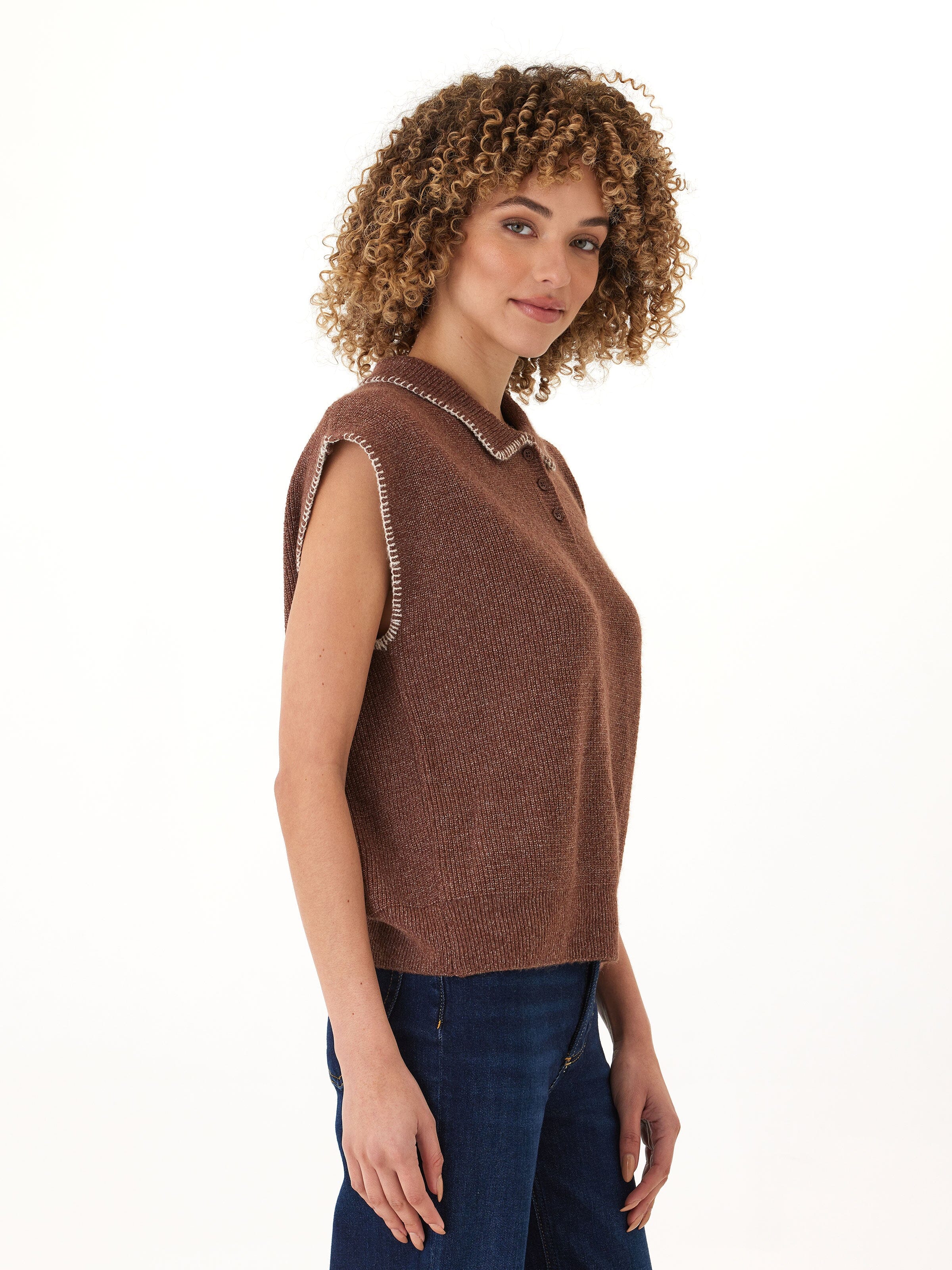 Julieta Cozy Solid Knit Sleeveless Sweater Polo